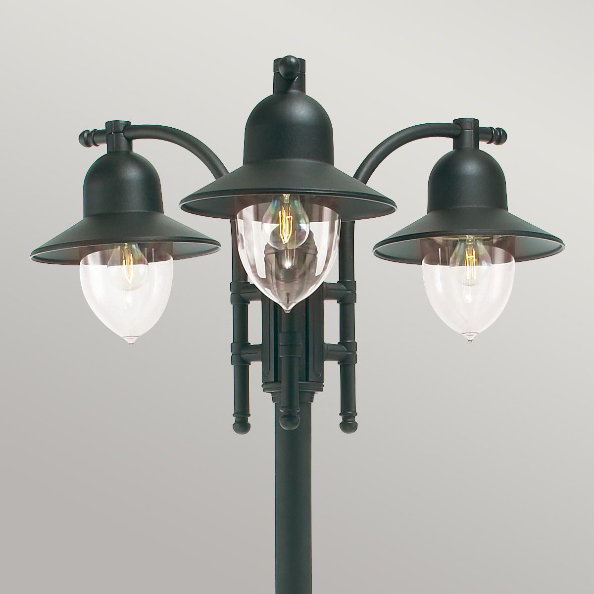 3-Light Black Triple Head Outdoor Post Light with IP54 Rating & E27 Socket - Perfect for Patio, Garden, and Pathway Lighting