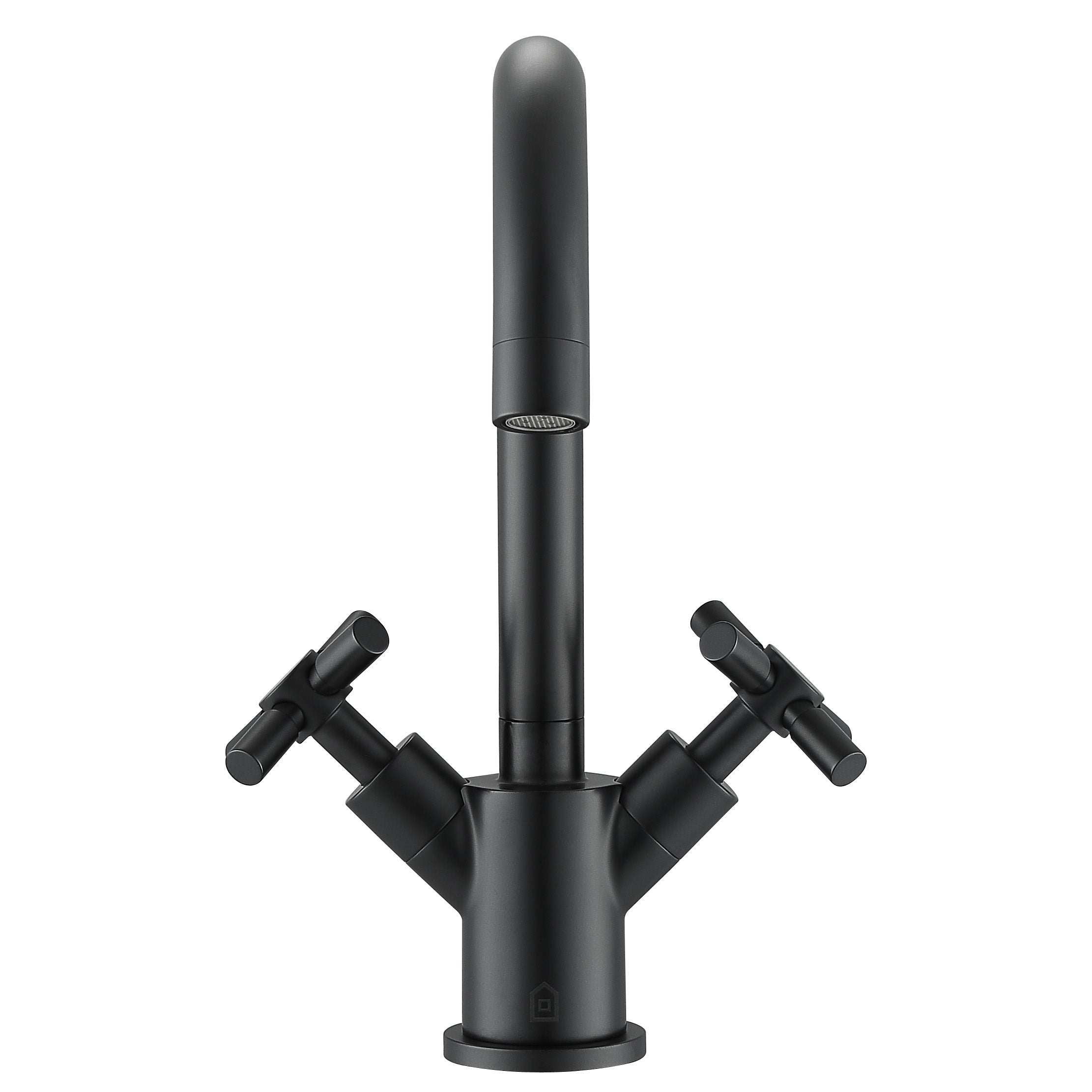 Premium Matte Black Single Hole Double Cross Handle Bathroom Faucet - Modern Waterfall Design for Sink, Vanity & Powder Room (Easy Installation, Durable Finish)