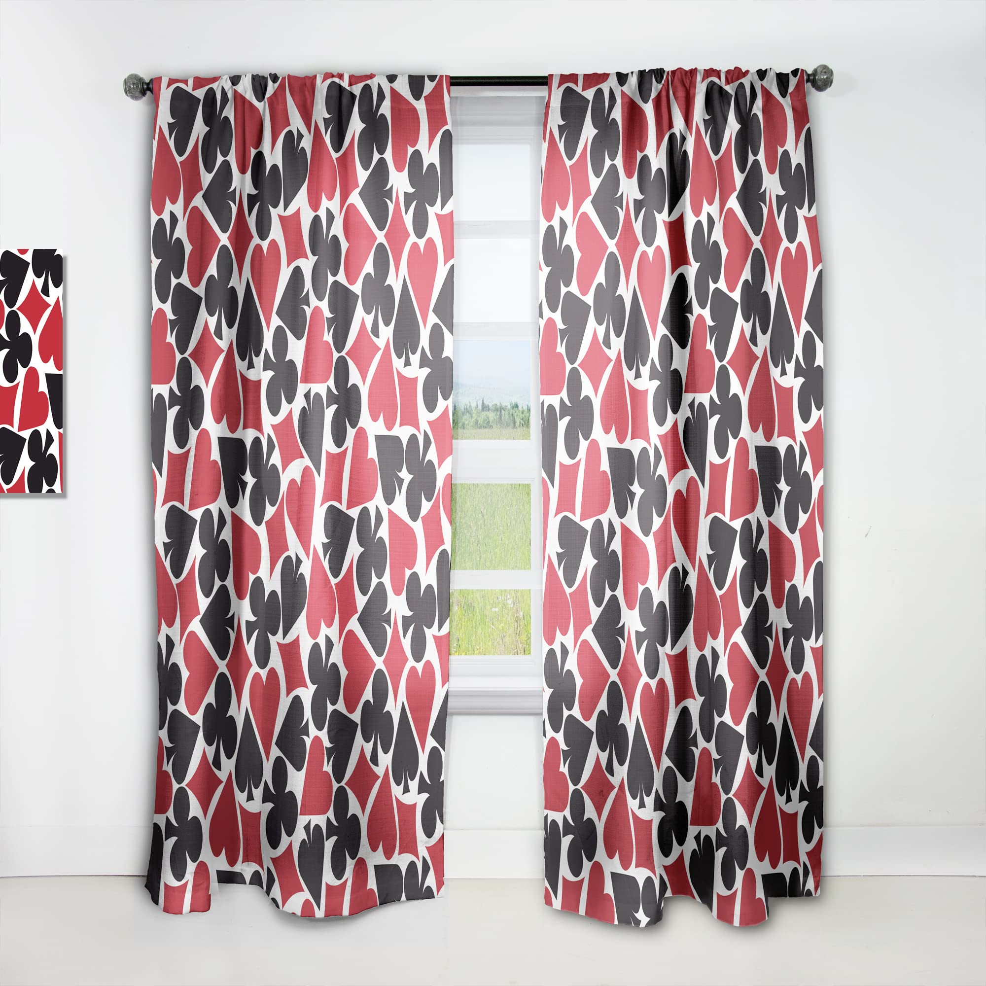 DesignQ Thermal Insulated Blackout Curtains - Card Suit Pattern Single Panel (52x84 inches) for Bedroom & Living Room - Elegant Home Decor for Privacy & Light Control