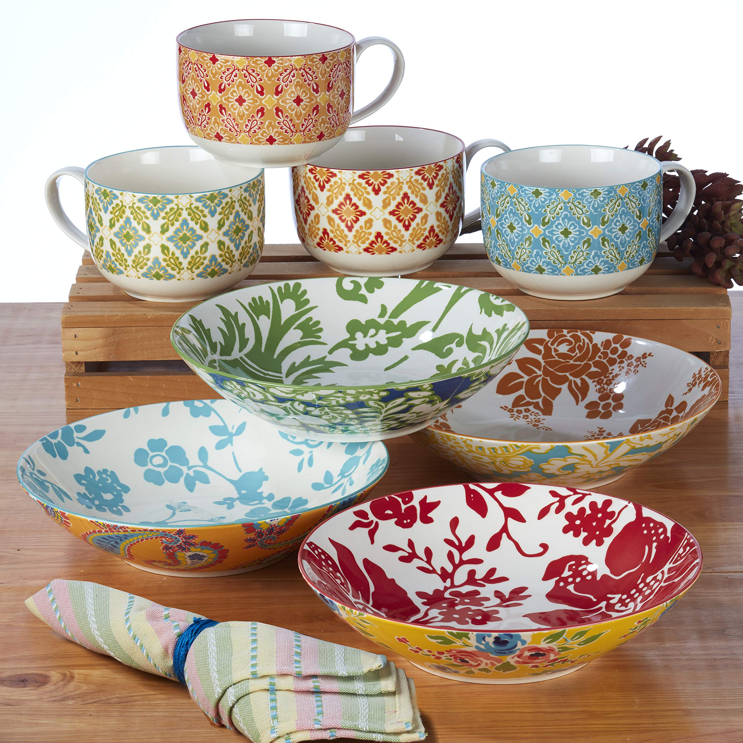 Certified International Damask Floral 28 oz. Jumbo Coffee Mugs - Set of 4 Assorted Designs for Tea, Hot Chocolate & Large Beverages - Perfect for Home, Office & Gifts