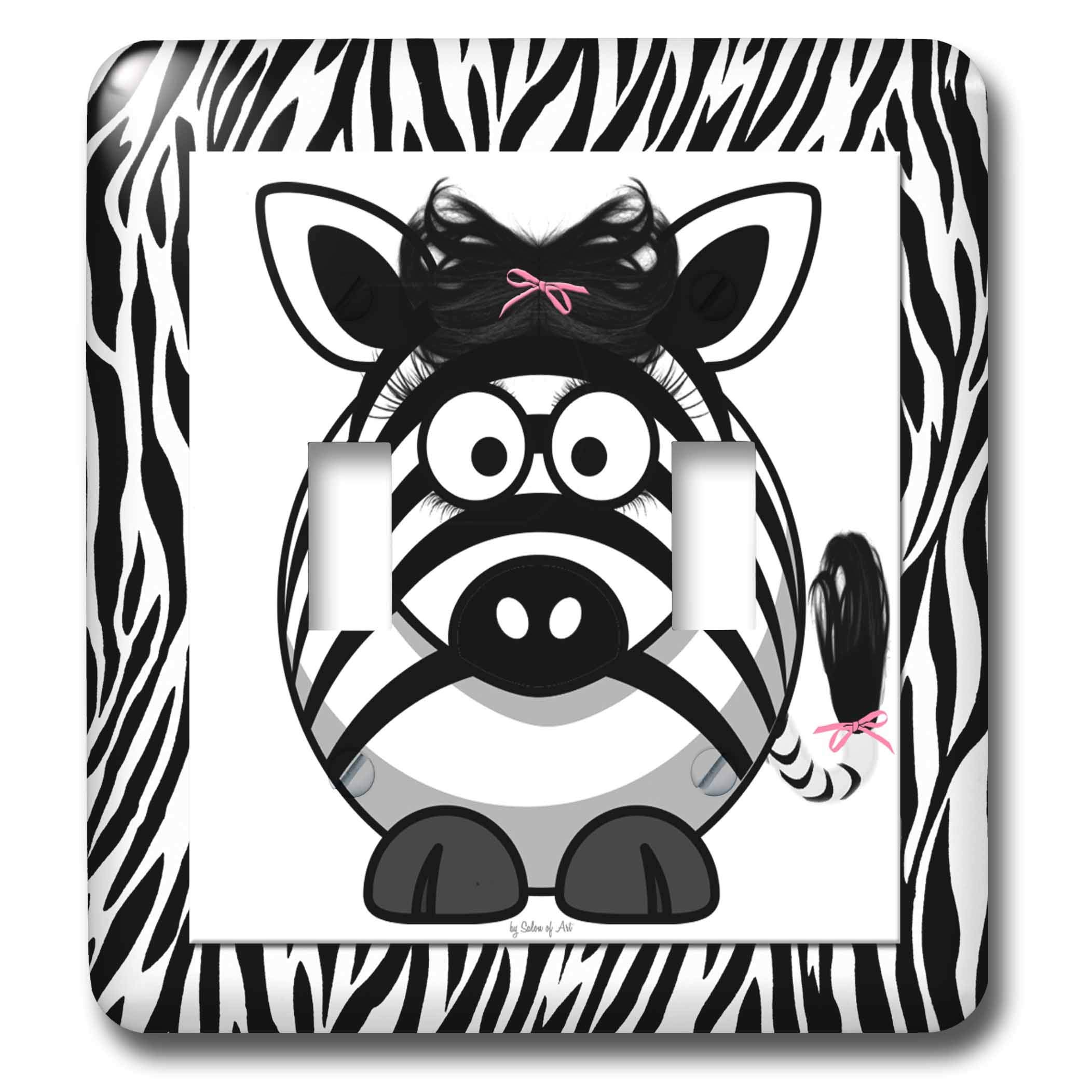 3D Rose Zebra with Pink Bow Double Toggle Switch - Decorative Wall Plate for Bedroom, Nursery, or Kids Room Decor