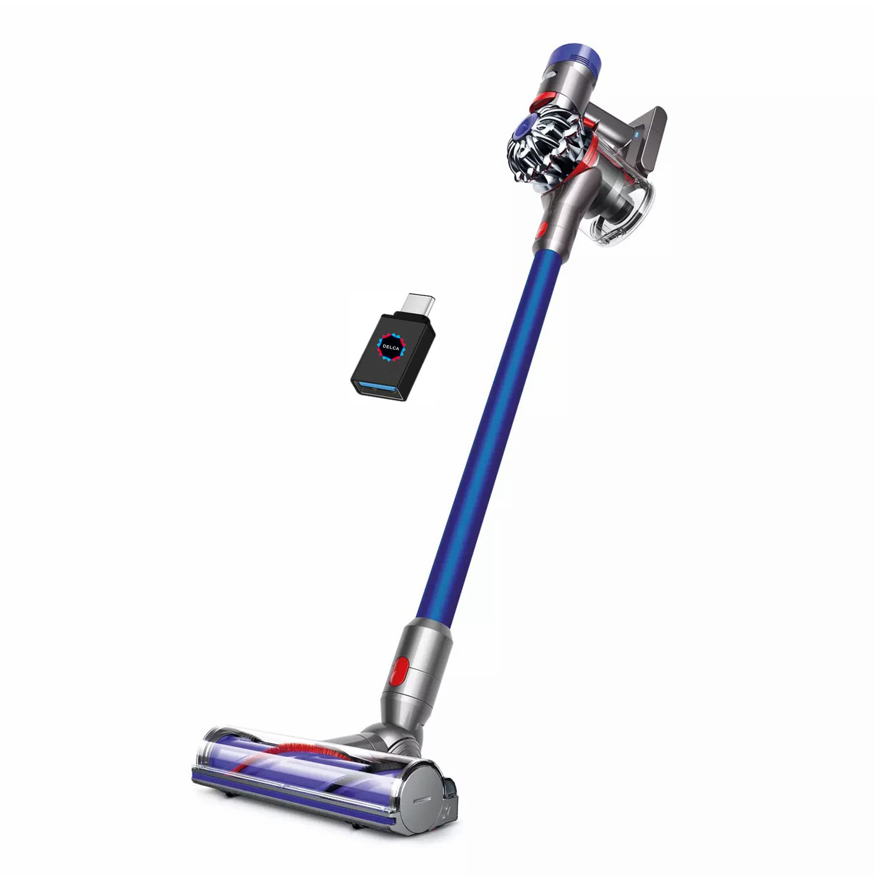 Refurbished Dyson V8 Motorhead Cordless Stick Vacuum Cleaner - Bagless, HEPA Filter, 40 Min Runtime, Telescopic Handle, Rotating Brush - Blue (Includes USB-C Adapter) - Perfect for Pet Hair, Hard Floors & Car Cleaning
