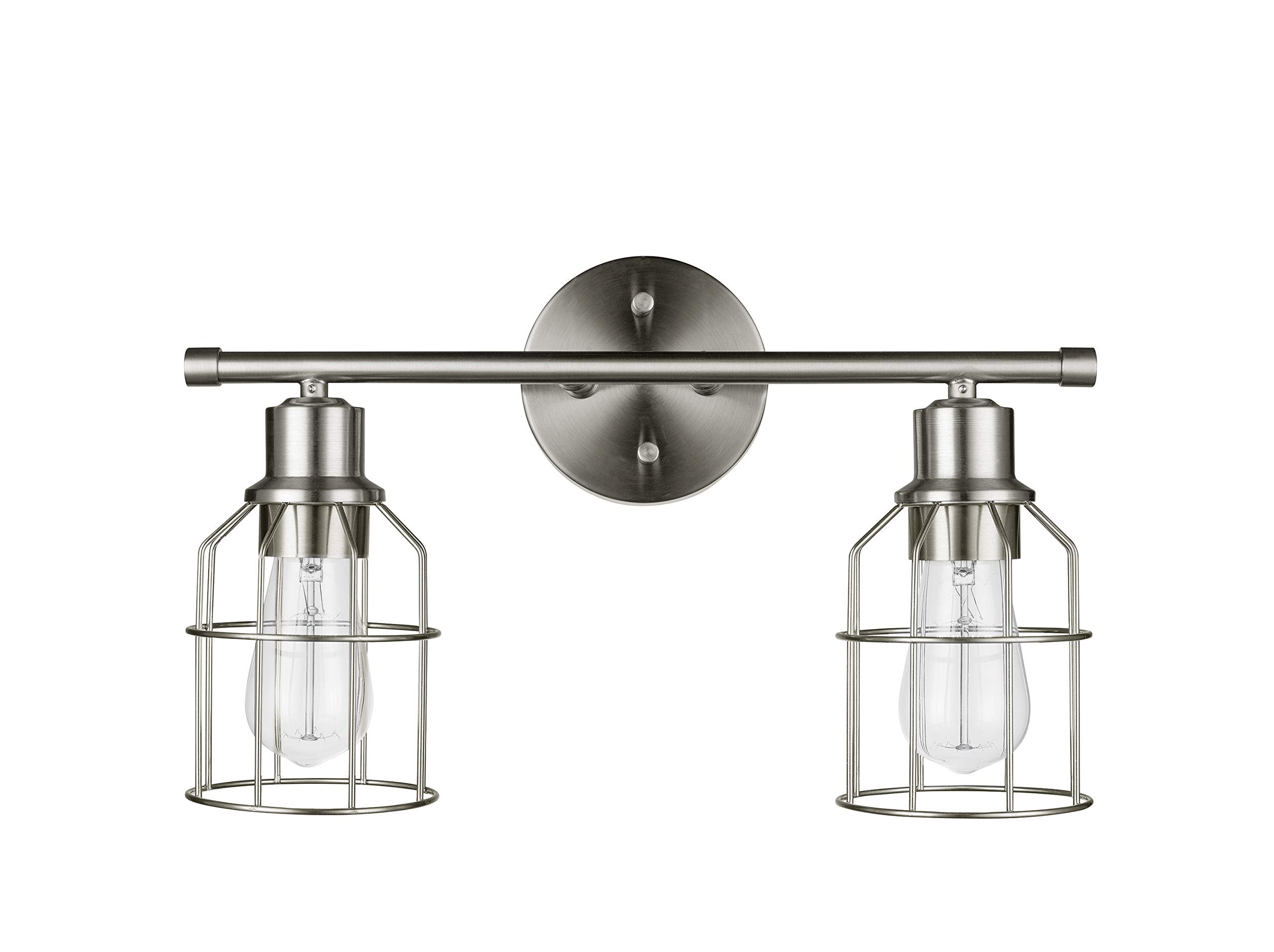 Globe Electric 51623 Dundas 2-Light Bathroom Vanity Light Fixture - Brushed Nickel Finish with Cage Shades, Includes LED Bulbs - Perfect for Bathroom, Powder Room & Dressing Room Lighting