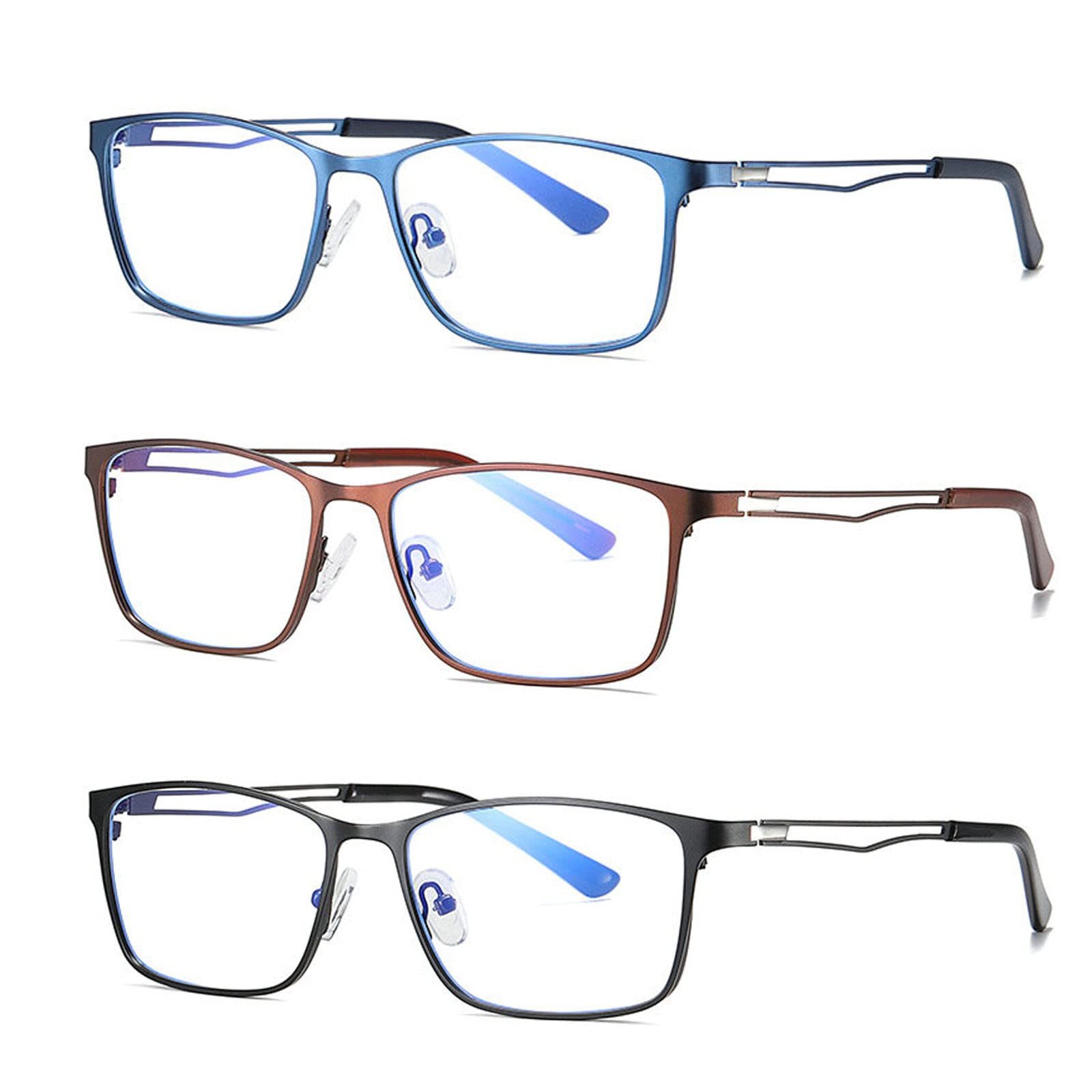 3 Pack Blue Light Blocking Reading Glasses - Metal Full Frame Computer Eyewear for Men - Office & Screen Use