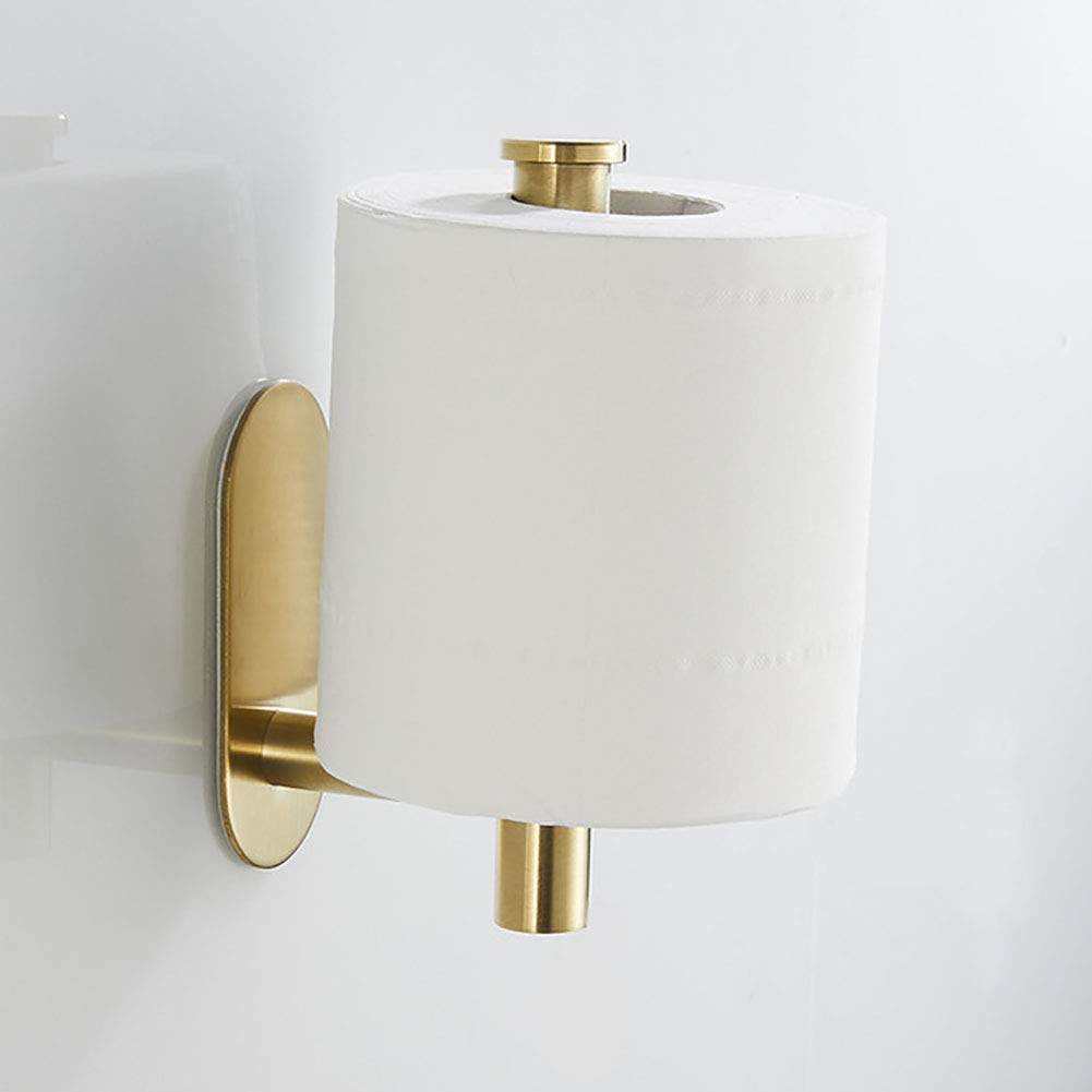 ZMIN No Drill Self-Adhesive Toilet Paper Holder - 304 Stainless Steel Bathroom Tissue Roll Holder - Golden 6.3