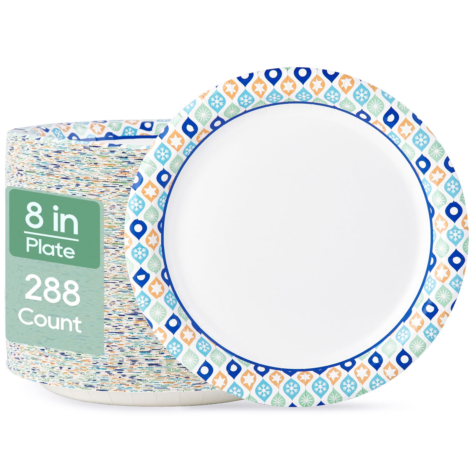 MUCHII 8.375 Inch Disposable Paper Plates - 288 Count Bulk Pack, Soak-Proof & Cut-Resistant Eco-Friendly Plates for Parties, Picnics, BBQs, Family Gatherings & Holiday Celebrations - Perfect for Outdoor Dining & Everyday Use