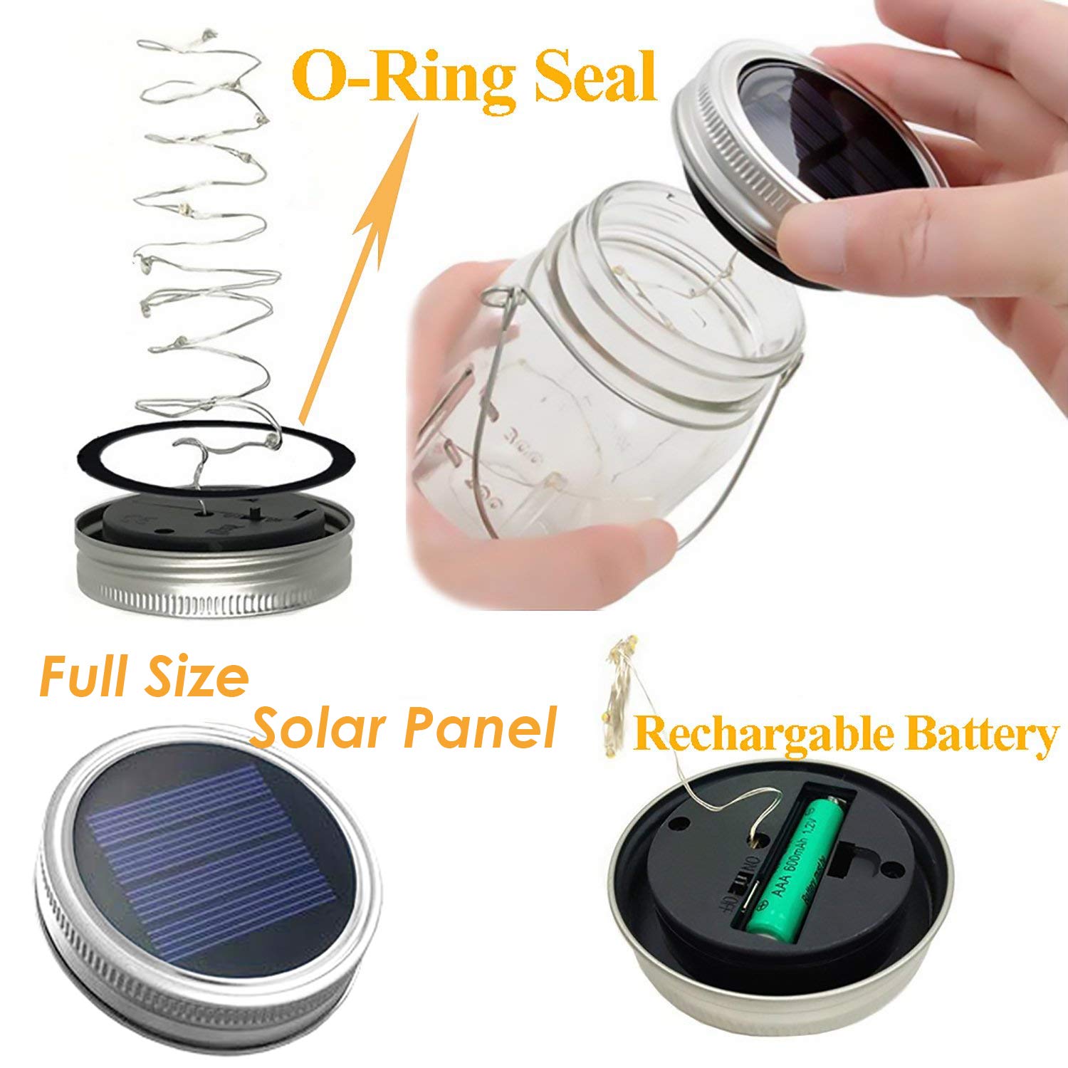 4 Pack Solar Fairy Jar Lights - 30 LED Mason Jar Firefly Lights for Outdoor Patio, Garden, Table Decorations - Waterproof Solar Lantern with Mason Jars & Hangers - Perfect for Mother's Day Gifts, Wedding Decor, Backyard Parties & Romantic Ambiance