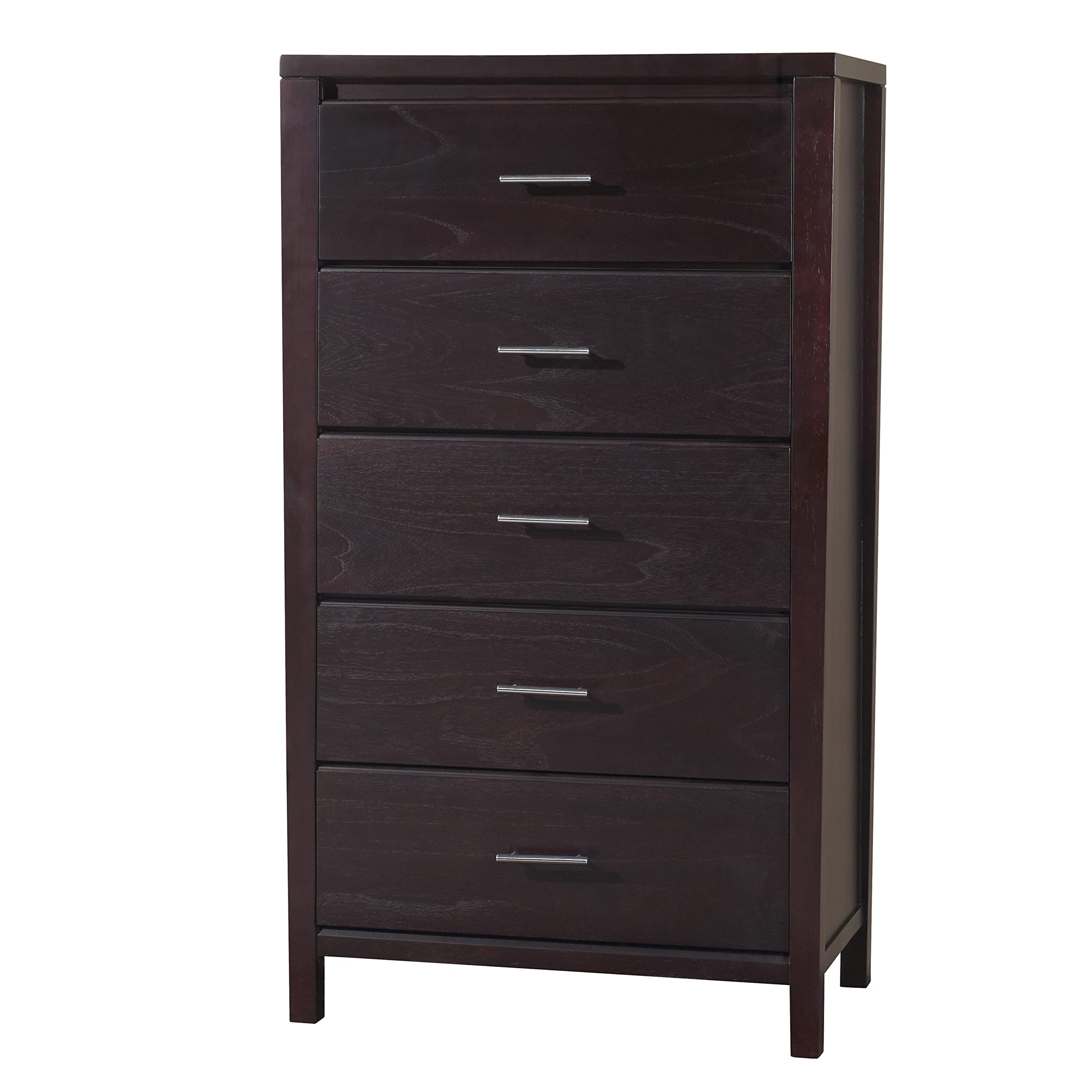 Modus Furniture Nevis 5-Drawer Chest in Espresso Finish - Stylish Bedroom Storage Dresser for Home Organization & Small Spaces