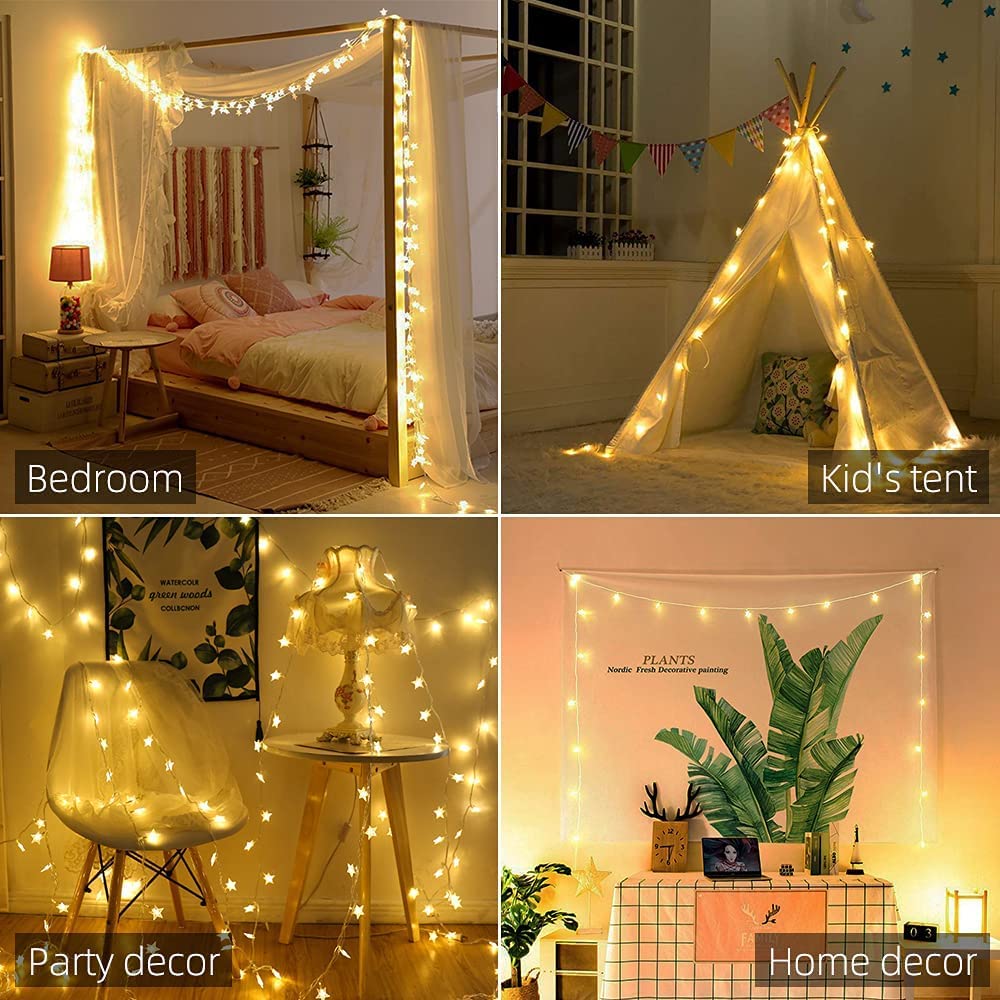 100 LED Star String Lights - 33ft Waterproof Fairy Lights with Remote & Timer, Warm White for Bedroom, Wedding, Party, Garden, Patio, Tent (Indoor/Outdoor Decor) - Perfect for Romantic Nights & Holiday Lighting