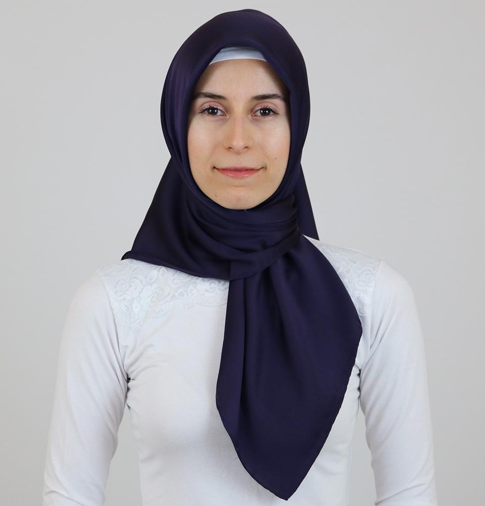 Aker Satin Square Hijab Scarf 6385 994 Indigo - Soft & Lightweight Muslim Headscarf for Women, Perfect for Daily Wear, Prayer, and Special Occasions