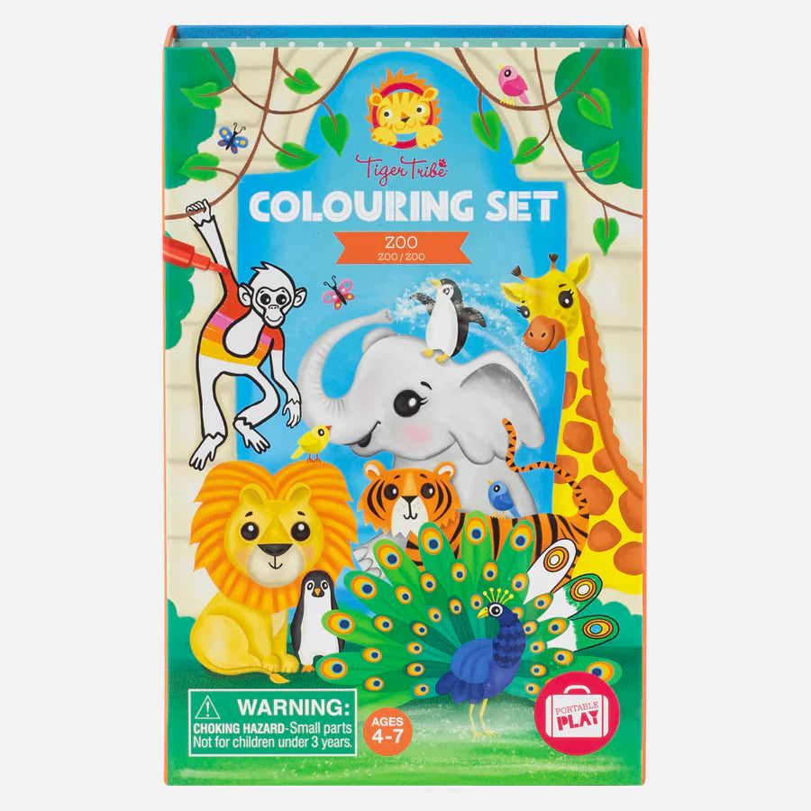 Premium Zoo Animal Coloring Set for Kids - 24 Vibrant Colors with Sketchbook - Perfect for Home, School & Travel Activities