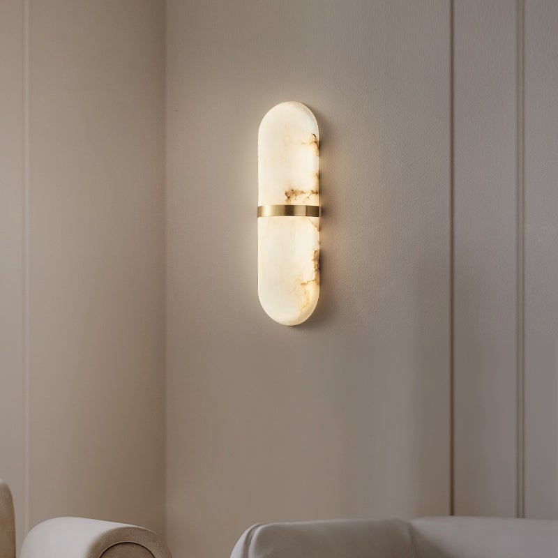 Alabaster Pill Wall Light - Modern Minimalist Sconce for Bedroom, Living Room & Hallway - Dimmable LED Wall Lamp for Ambient Lighting