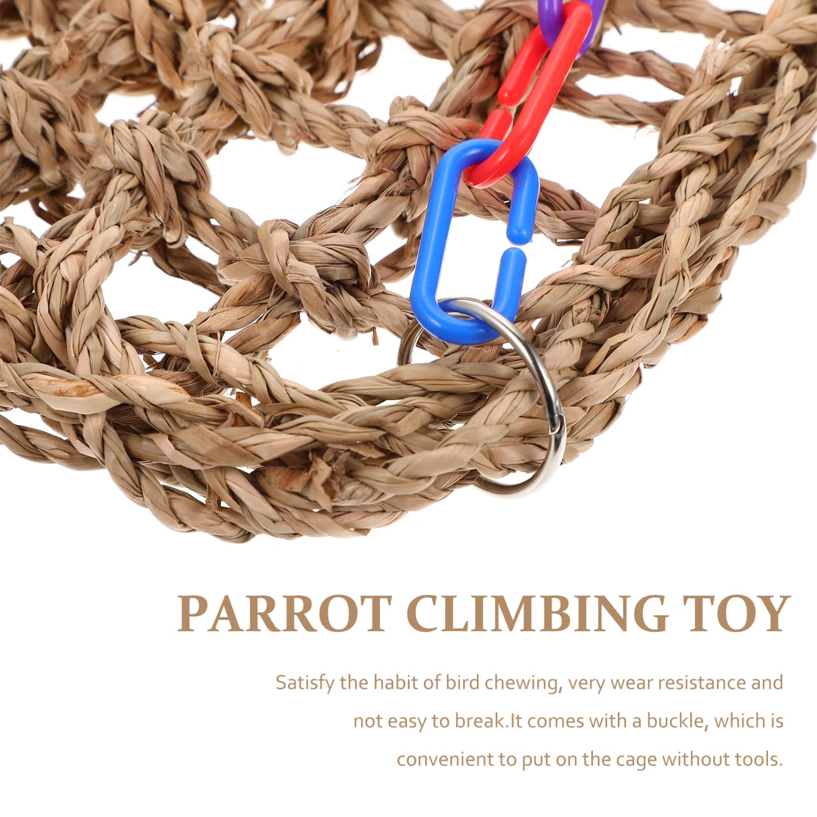 POPETPOP Bird Cage Swing - Woven Bird Perch for Budgies & Parakeets - Natural Wooden Chew Toy & Shredder - Hammock & Climbing Accessories for Parrots - Safe Teng Grass Plaything - Perfect for Cage Enrichment & Playtime