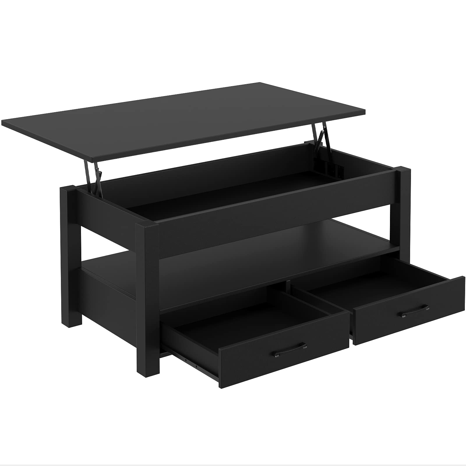 Rolanstar Lift Top Coffee Table with Drawers & Hidden Storage, Retro Wooden Lift-Top Center Table for Living Room - Black | Perfect for Small Spaces, Home Office & Cozy Living Areas