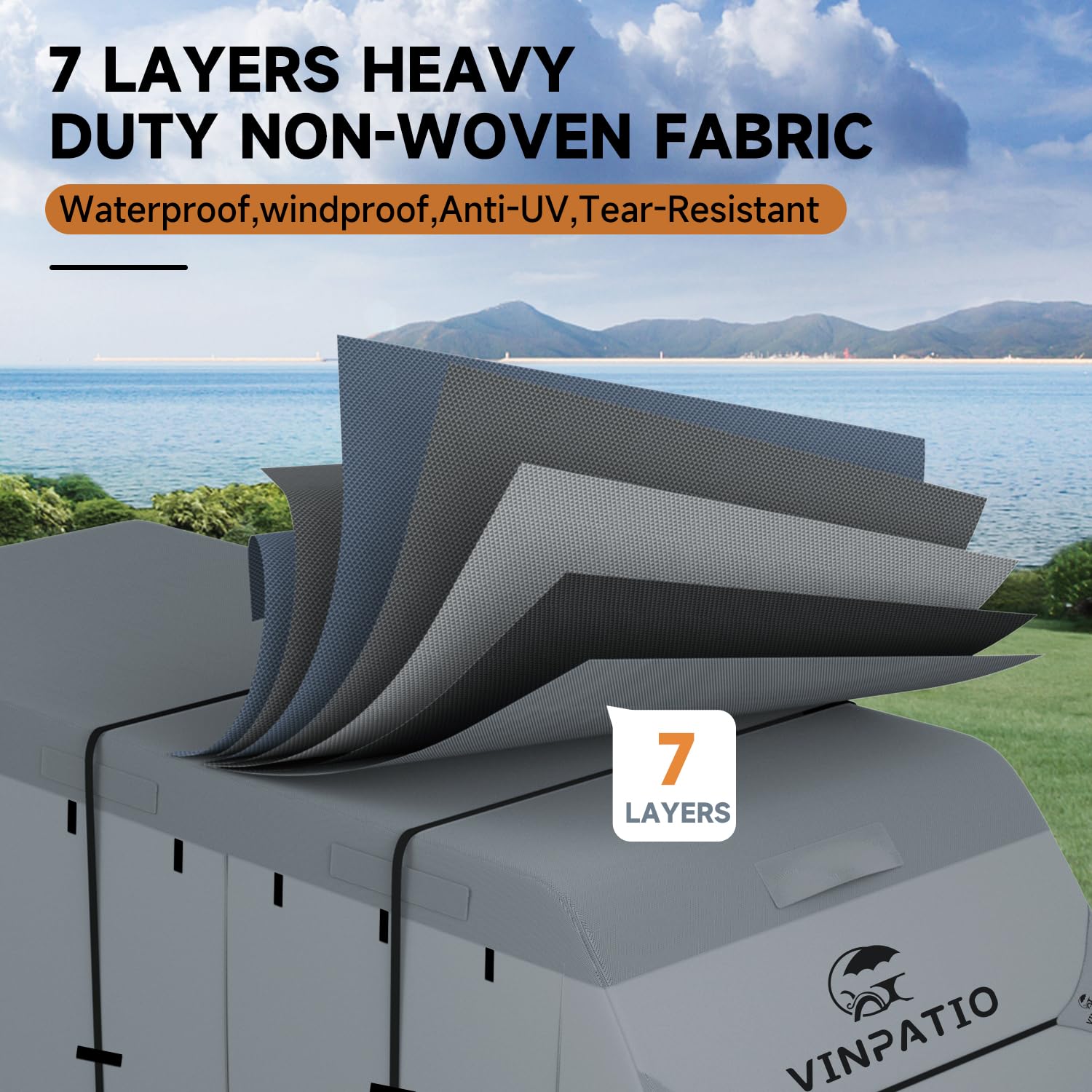Heavy Duty 7-Layer RV Cover for 30'-33' Travel Trailers & Toy Haulers | Waterproof Camper Cover with Tongue Jack Protection & Windproof Straps | Perfect for Winter Storage & Outdoor Protection