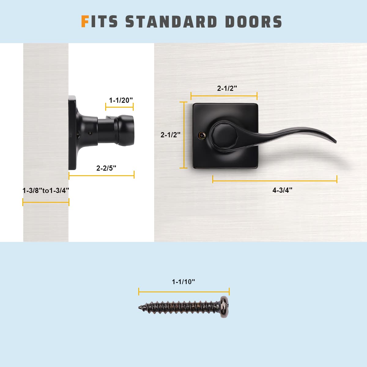 KNOBWELL Matte Black Door Handle - 1 Pack Wave Style Dummy Lever for Right Hand Interior Closet Doors | Modern Hardware for Bedroom, Bathroom & Cabinet Installation