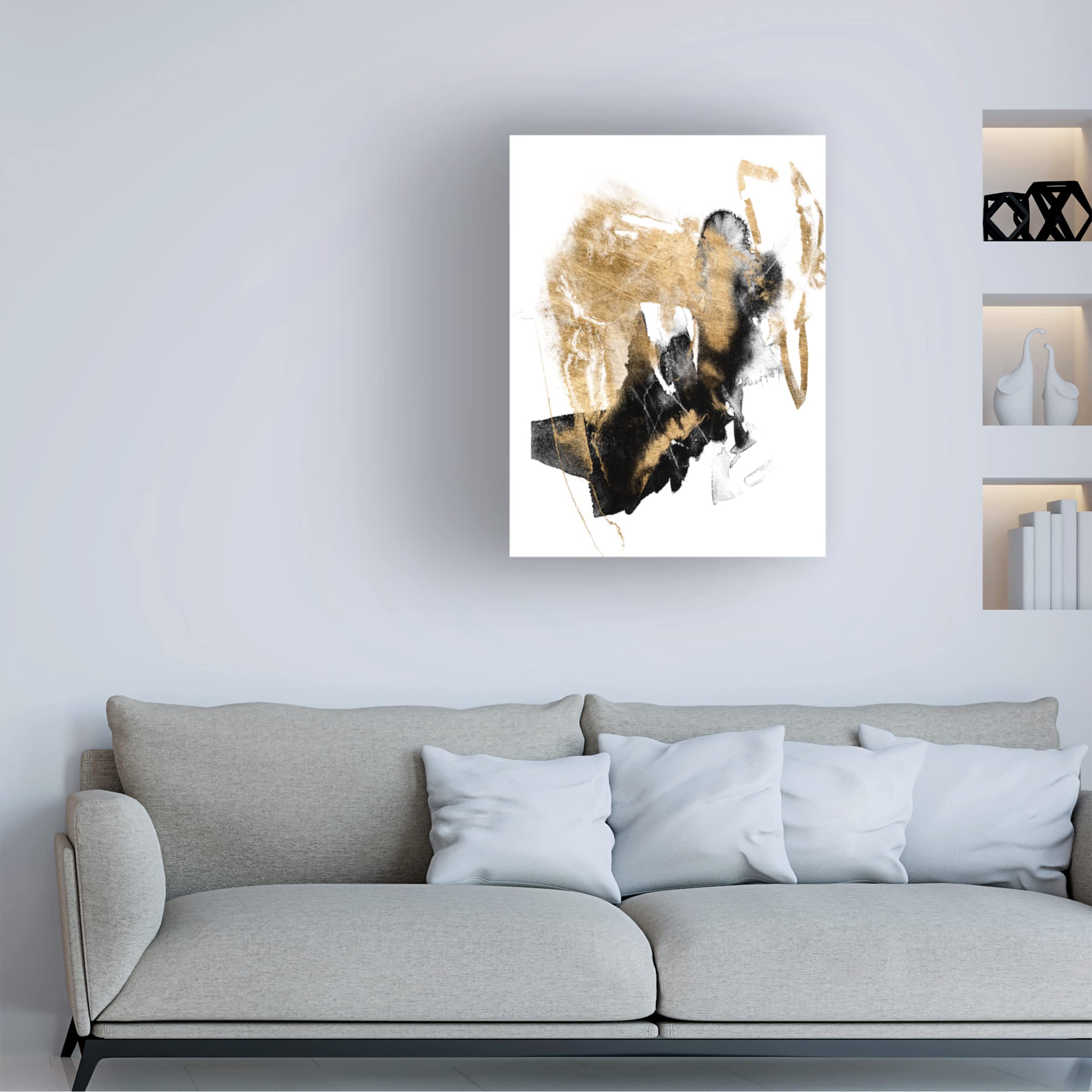 Jennifer Goldberger 'Black And Gold Splash I' Modern Abstract Canvas Wall Art - Perfect for Living Room, Bedroom & Office Decor