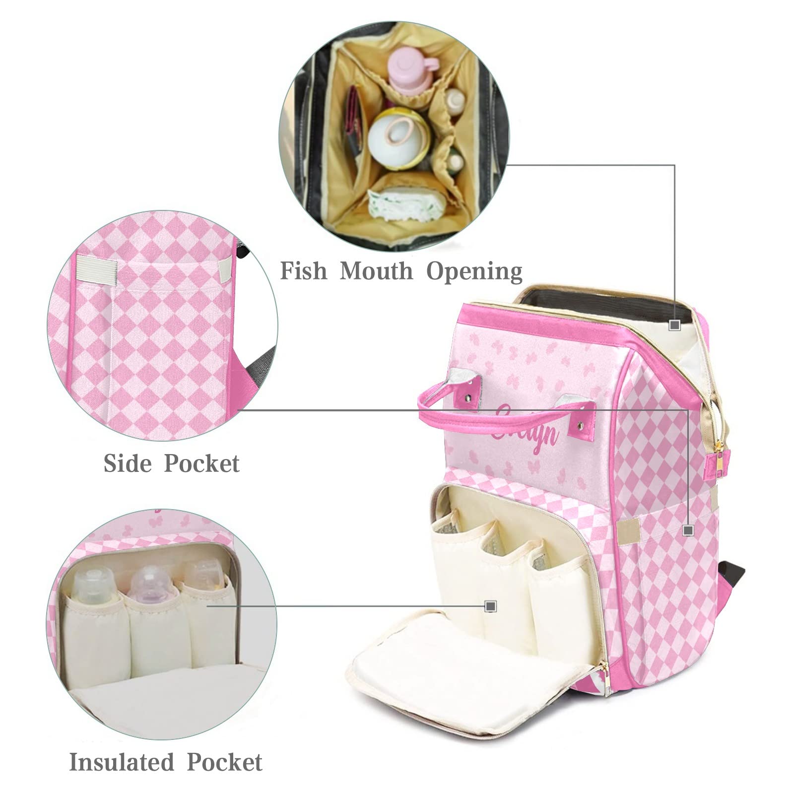 Custom Personalized Diaper Bag Backpack Tote - Princess Castle Pink Baby Shower Gift | Stylish & Functional Diaper Bag for Moms, Travel & Everyday Use