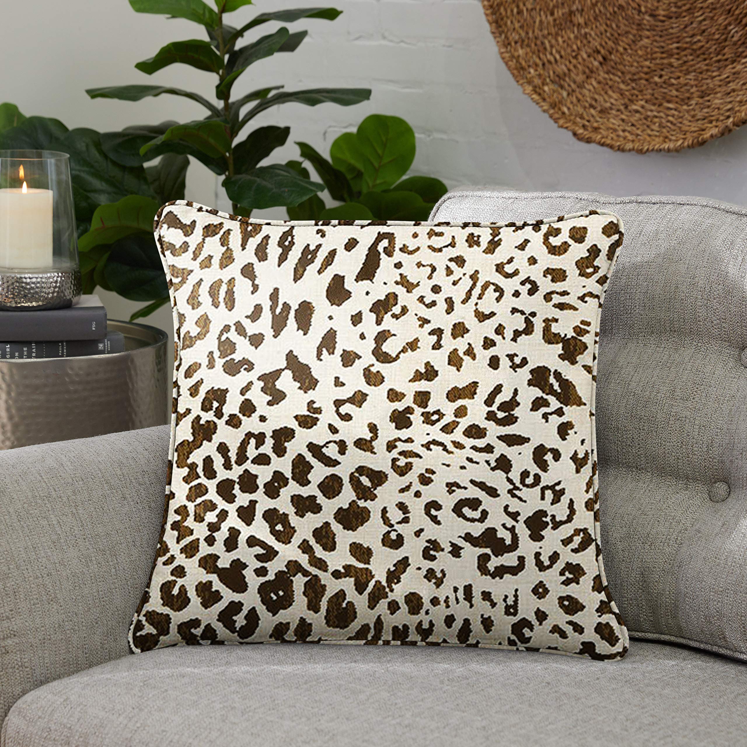 Sorra Home x Sunbrella Indoor Outdoor Square Pillows Set of 2 - Dark Brown Leopard Cheetah Print Waterproof Cushions for Patio, Poolside, Sofa & Lounge Decor