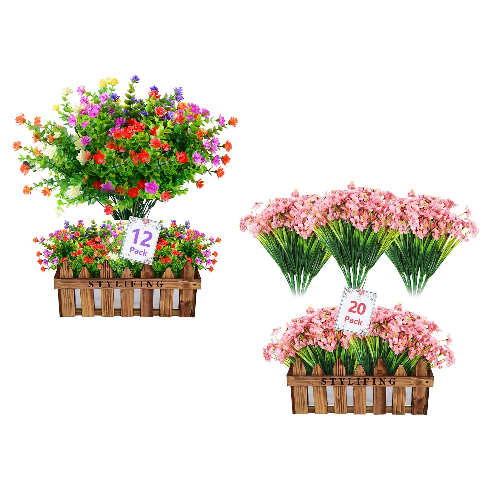 32 Bundles UV Resistant Artificial Flowers for Home Decor - Indoor & Outdoor Fake Plants for Wedding, Garden, Party, and Office Decoration
