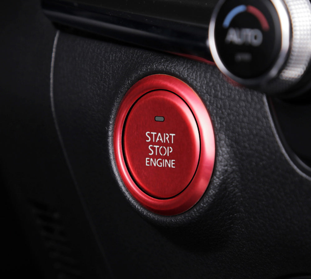 2PCS Red Keyless Engine Push Start Button & Surrounding Ring Compatible with 2019-2024 Mazda 3 - Easy Installation & Premium Upgrade for Interior Styling