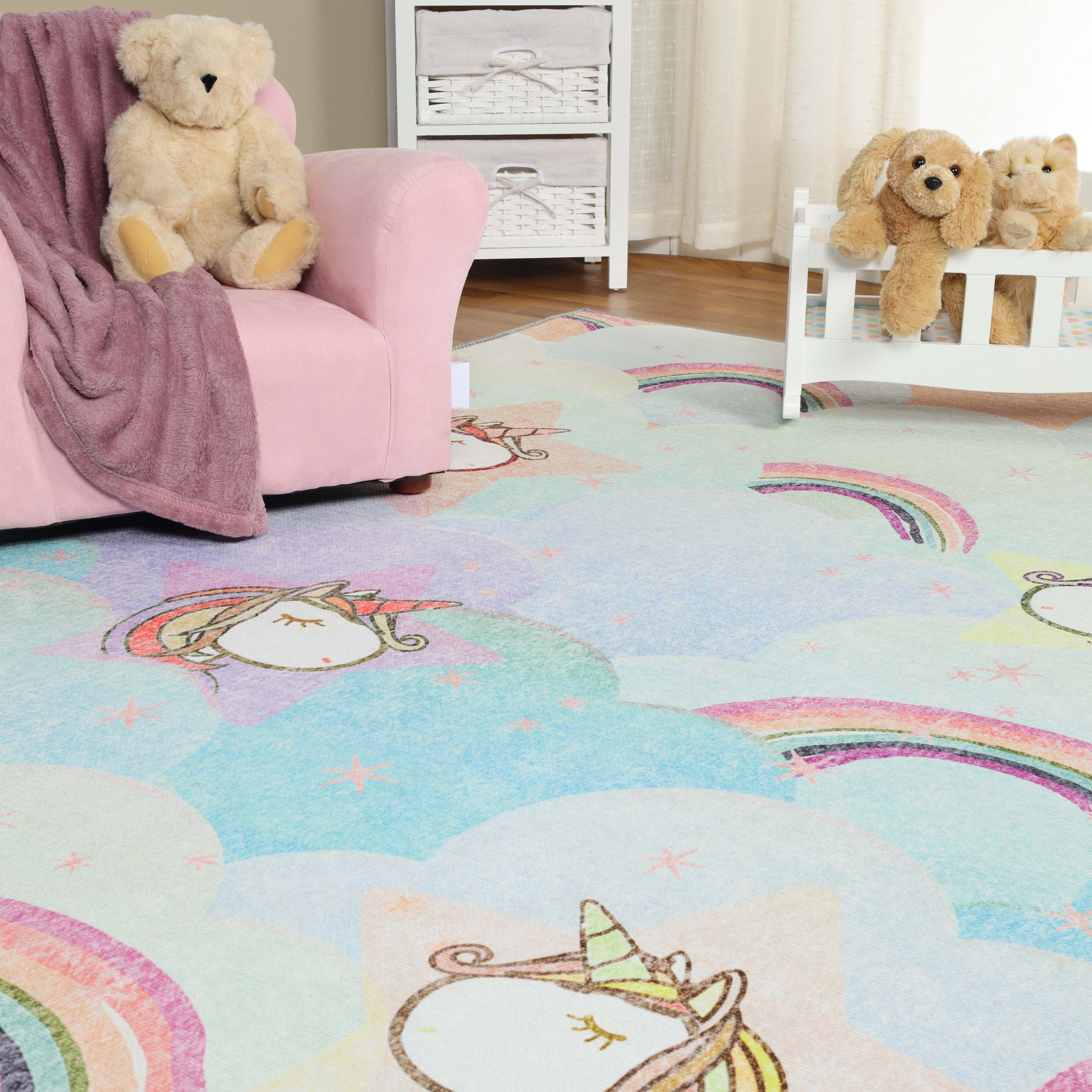 Soft Unicorn Rainbow Kids Playroom Rug - Non-Slip Nursery Carpet for Toddlers & Children - Perfect for Bedroom, Play Area & Daycare Decor