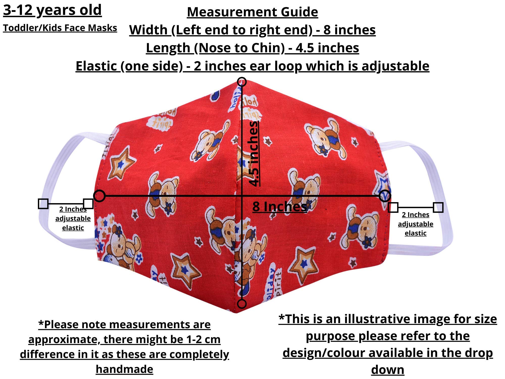 100% Cotton Reusable Face Mask for Kids Ages 3-10 - Soft Breathable 2-Layer Protection, Reversible Design (Pack of 3) - Perfect for School, Travel & Daily Protection