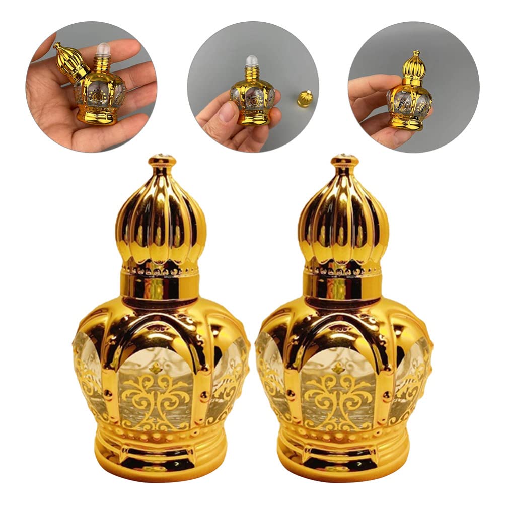 2 Pack Empty Refillable Essential Oil Roller Bottles - Vintage Arabic Crystal Glass Roller Bottles for Perfume & Aromatherapy | Perfect for DIY Essential Oils, Travel & Gift Sets