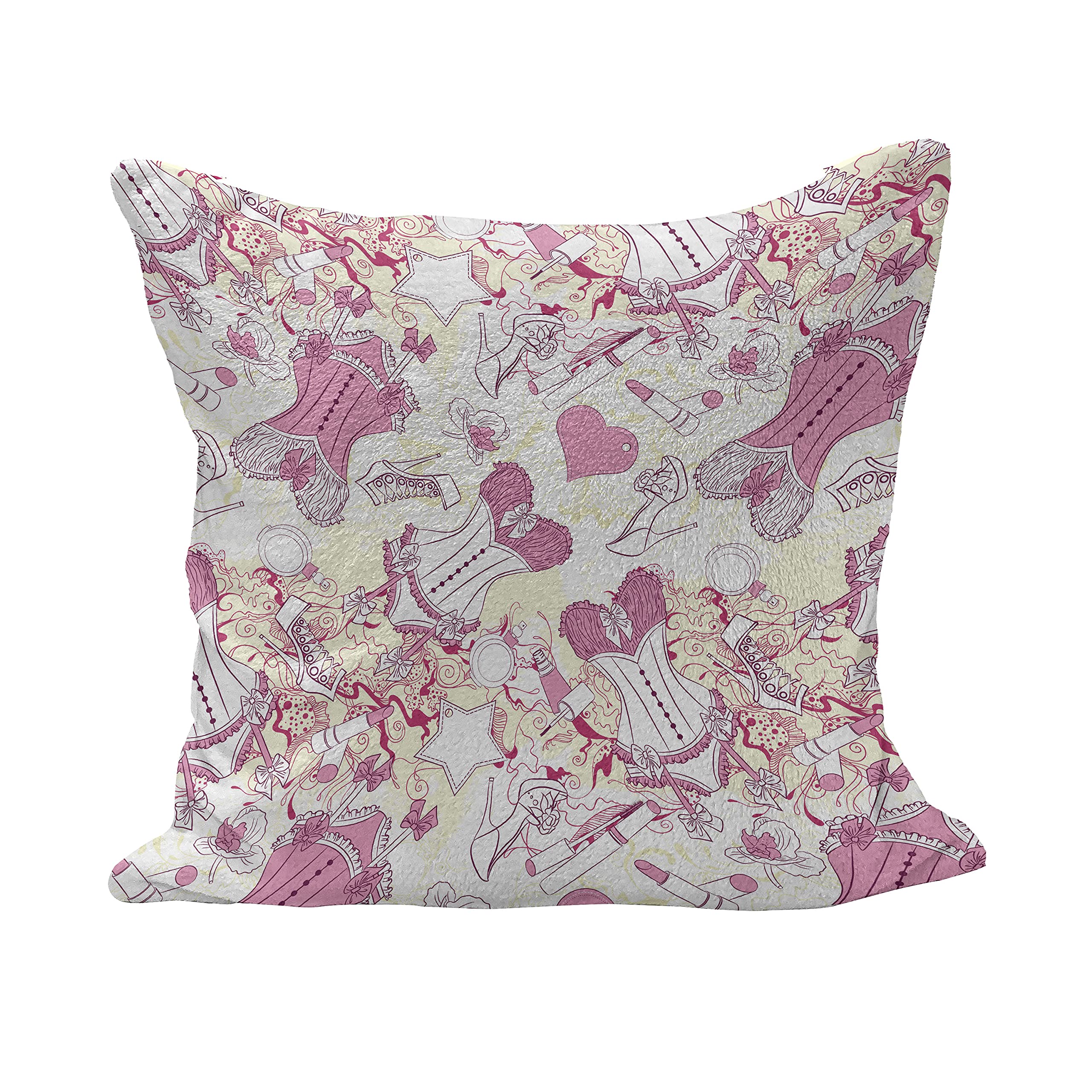 Ambesonne Vintage Floral Corset Print Fluffy Throw Pillow Cover 40x40 Inches - Soft Decorative Square Cushion Case for Bedroom, Living Room & Dorm Decor (Beige & Pink)