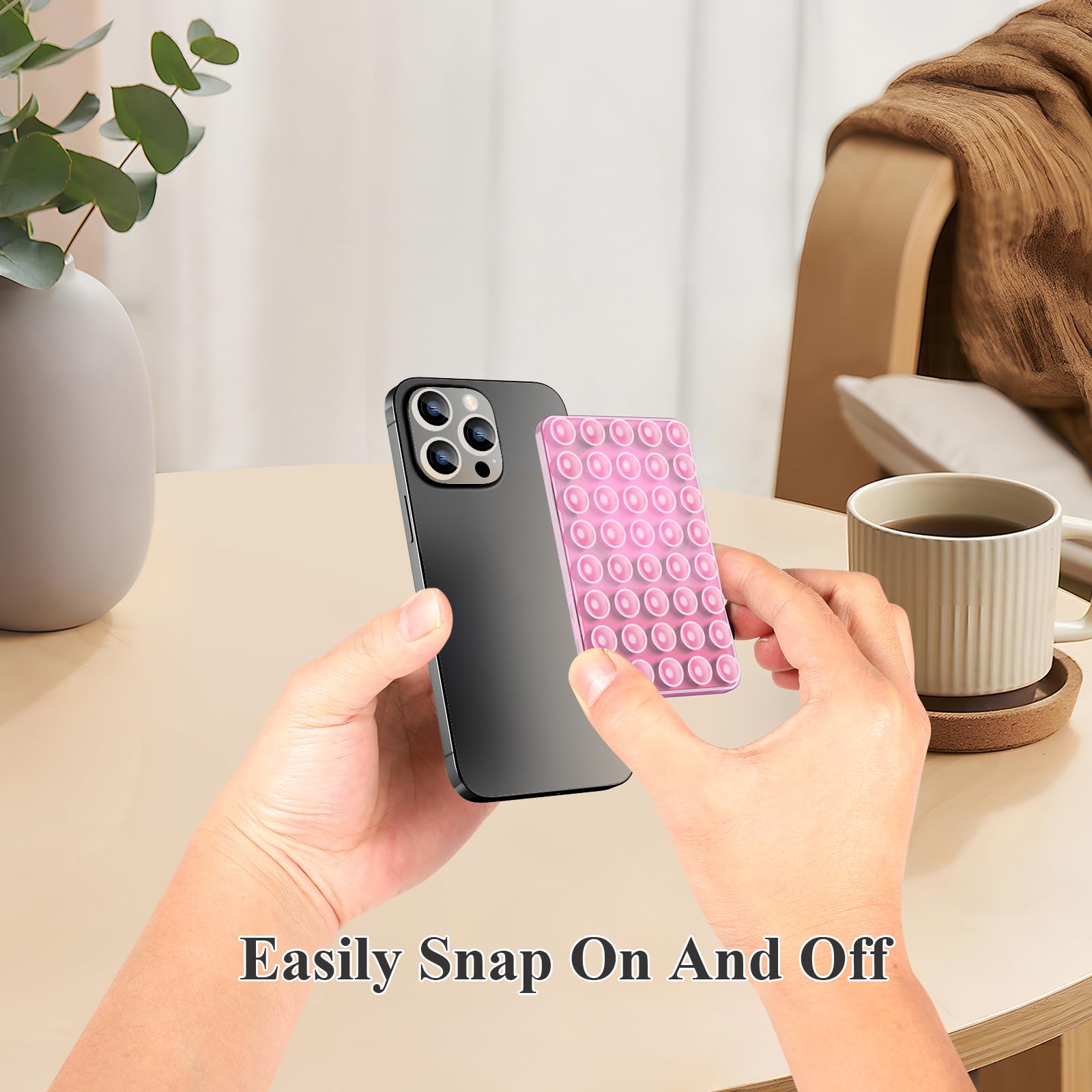 Non-Slip Silicone Suction Cup Phone Holder - Universal Fit for All Smartphone Models, Hands-Free Car Mount & Selfie Stick for Videos, Calls & GPS Navigation - Pink Phone Sticker for Dashboard, Bathroom Mirror & Office Desk Use