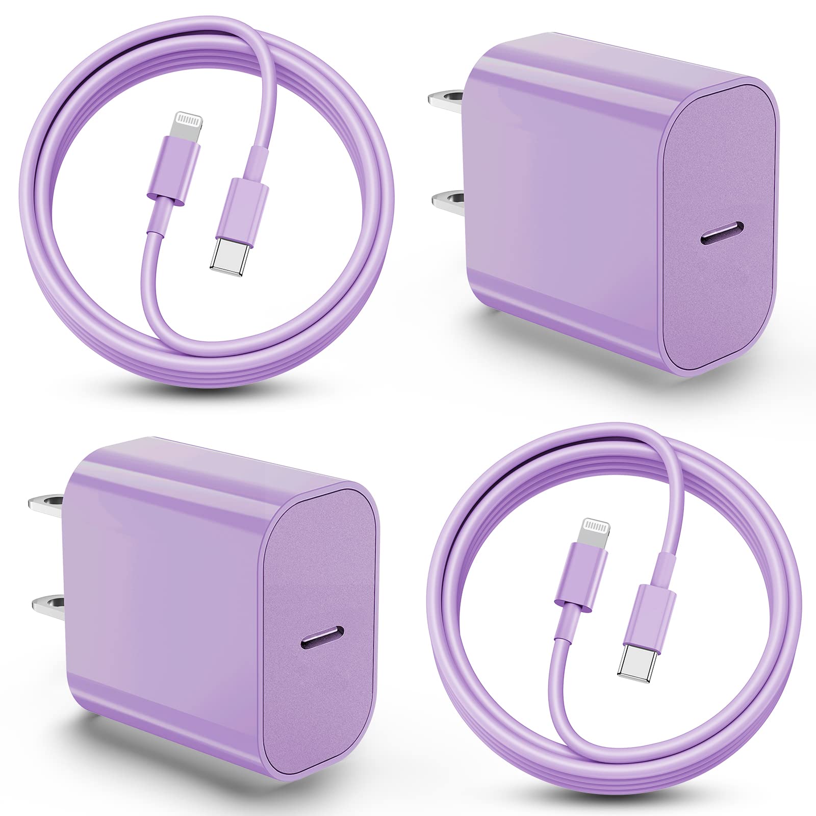 6ft Fast Charging USB C to Lightning Cable - 20W Compatible with iPhone 14/13/12/11 Pro Max Plus & iPad - Includes Wall Charger (2 Pack, Purple) - Perfect for Home, Office & Travel Charging