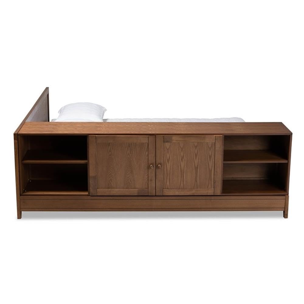 BOWERY HILL Queen Size Platform Storage Bed - Solid Walnut Brown Wood Frame with Underbed Storage | Modern Bedroom Furniture for Small Spaces & Guest Rooms