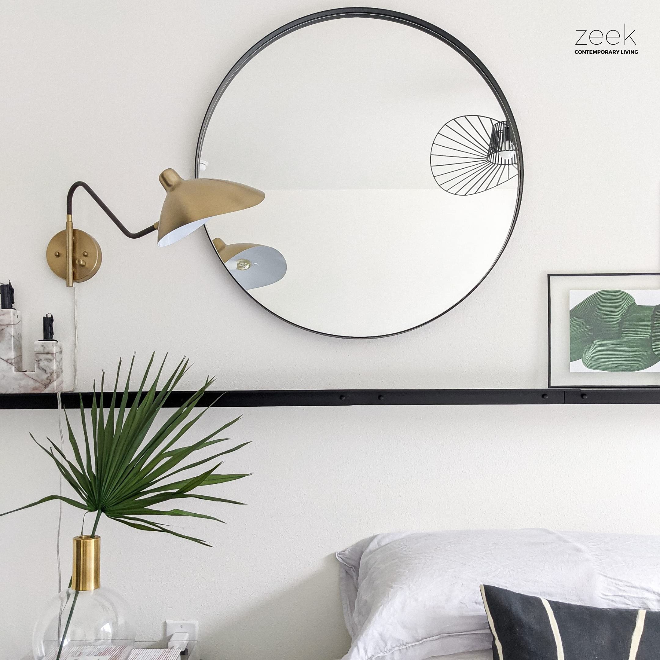32 Inch Black Round Wall Mirror - Large Decorative Bathroom Vanity Mirror with Aluminum Thin Edge Frame - Perfect for Entryway, Living Room, Bedroom & Dressing Area - Modern Home Decor for Bathrooms, Hallways and Bedrooms