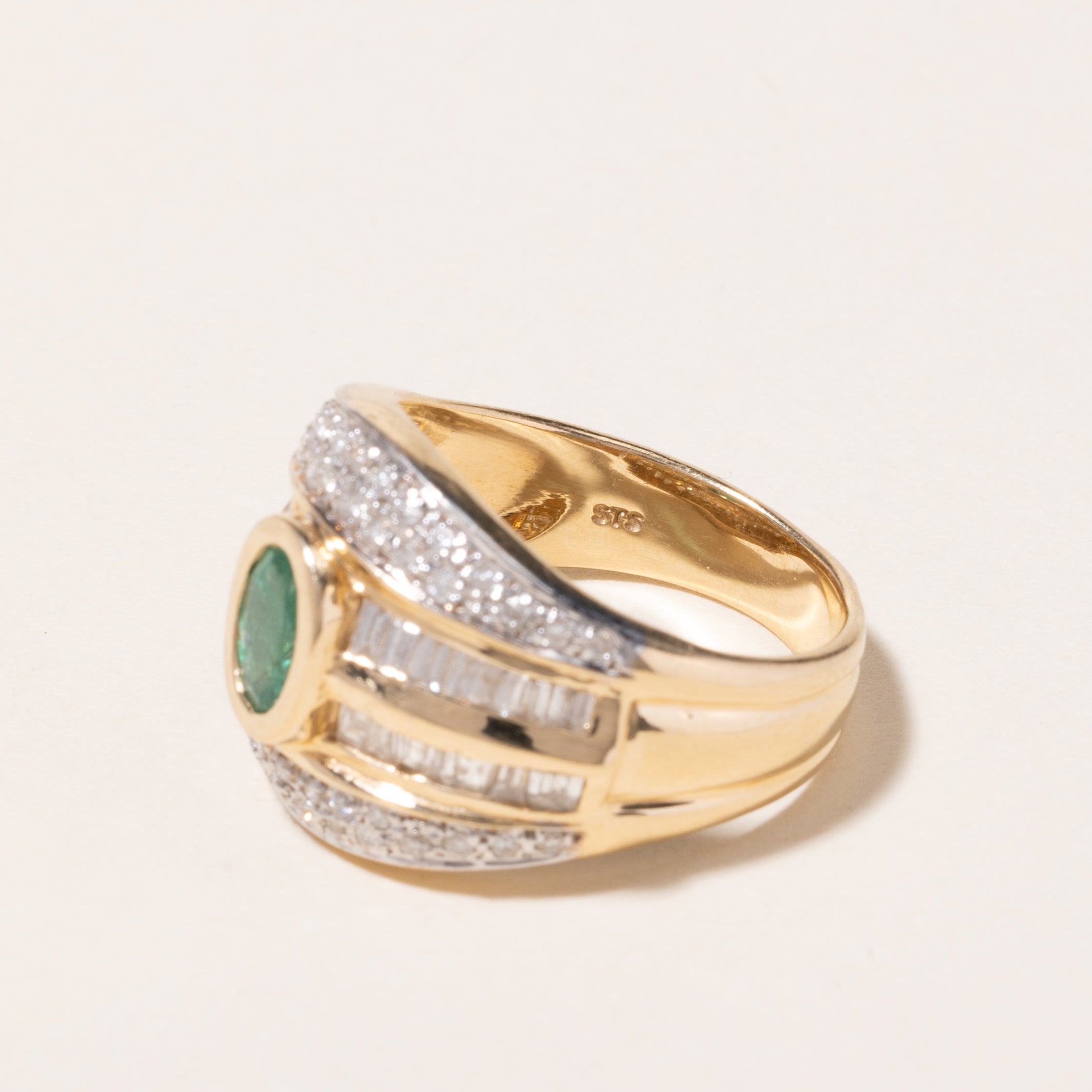 14K Yellow Gold Emerald and Diamond Cocktail Ring - 0.64ct Emerald & 1.07ctw Diamonds - Size 7.75 - Elegant Statement Jewelry for Parties, Weddings & Special Occasions