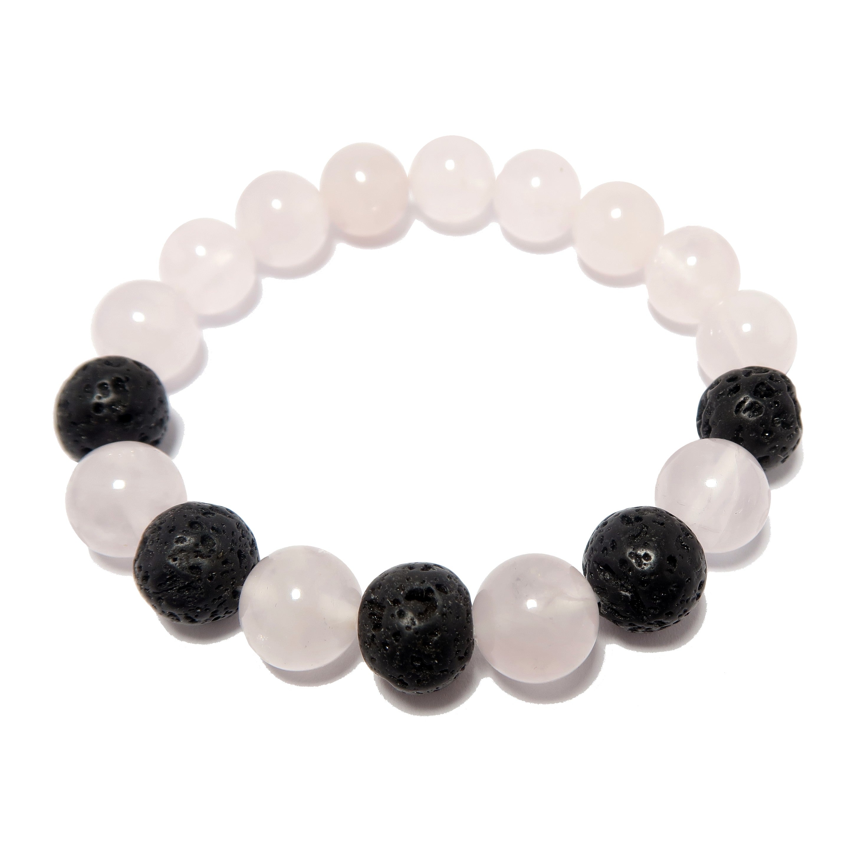 Rose Quartz Bracelet with Black Lava Beads - Healing Crystal Jewelry for Love & Positive Energy | Perfect for Meditation, Yoga & Spiritual Gifts