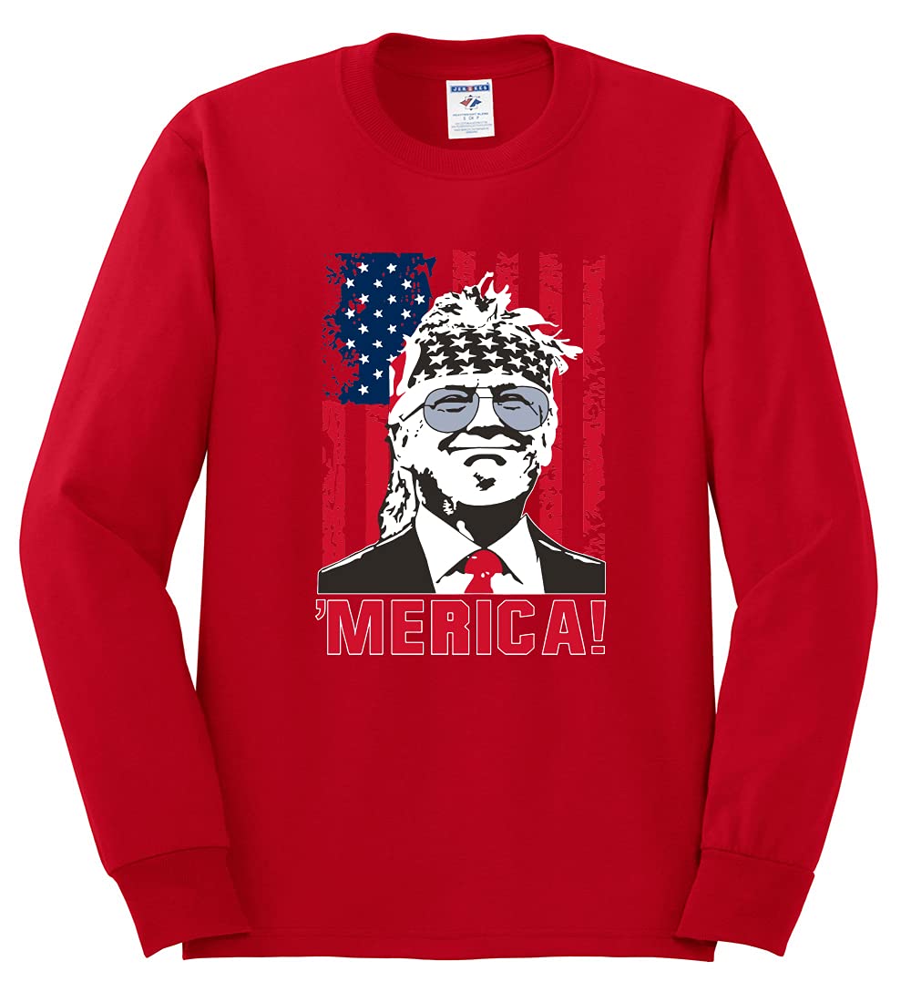 Funny Vintage Trump USA Flag Sleeve Print Political Men's Long Sleeve T-Shirt | Patriotic Conservative Gift for MAGA Supporters | Rally, Protest & Casual Wear