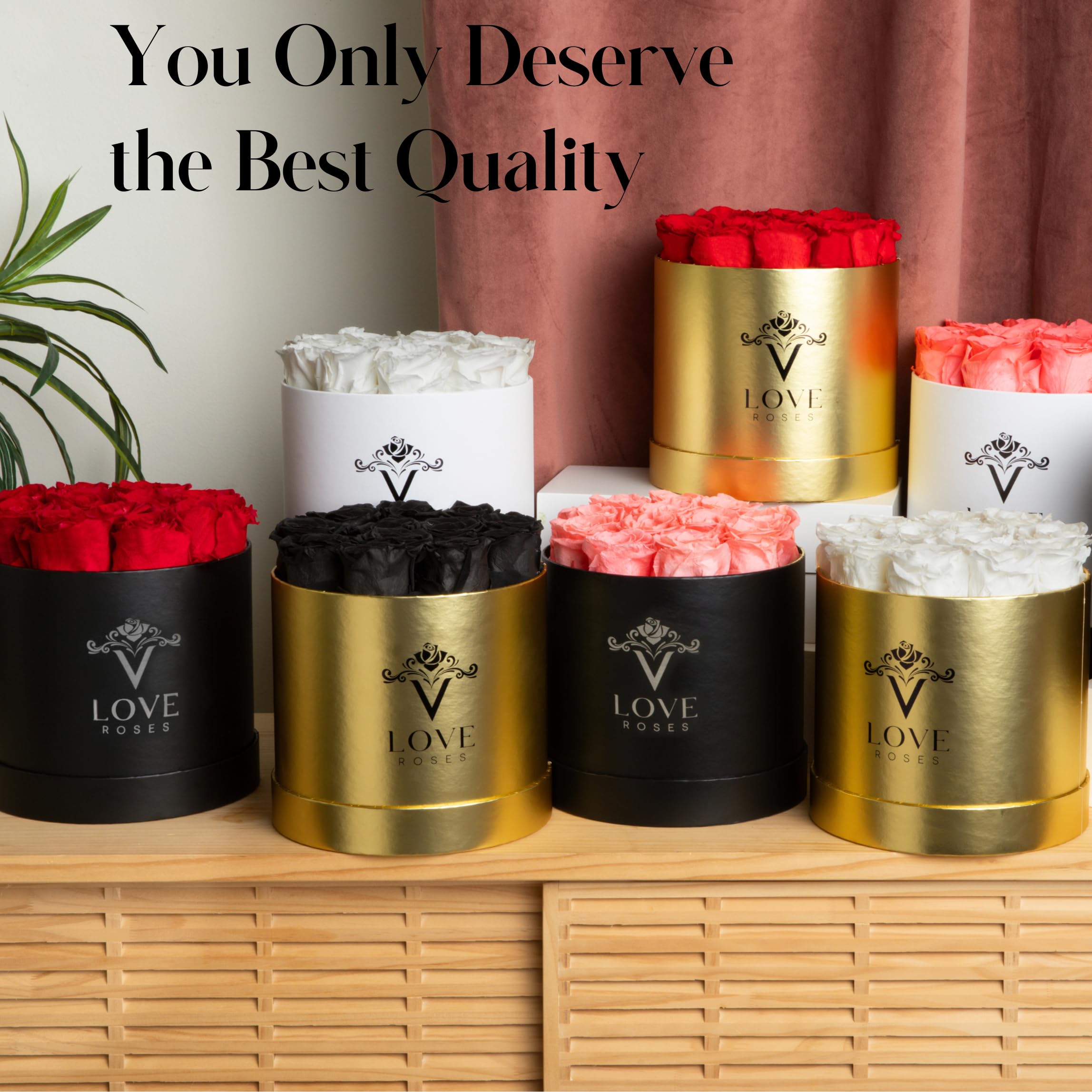 VLove® Forever Roses in a Box - Real Preserved Roses That Last 1 Year | Natural Eternal Flowers Gift for Anniversary, Valentine's Day & Wedding | Luxury Rose Display for Home Decor & Romantic Surprises