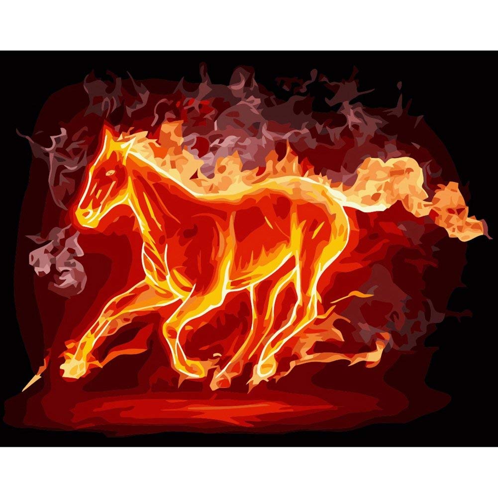 Adarl DIY Paint by Numbers Kit for Adults - Fire Horse Design with Brushes & Canvas | Relaxing Art Therapy & Home Decor Gift Idea