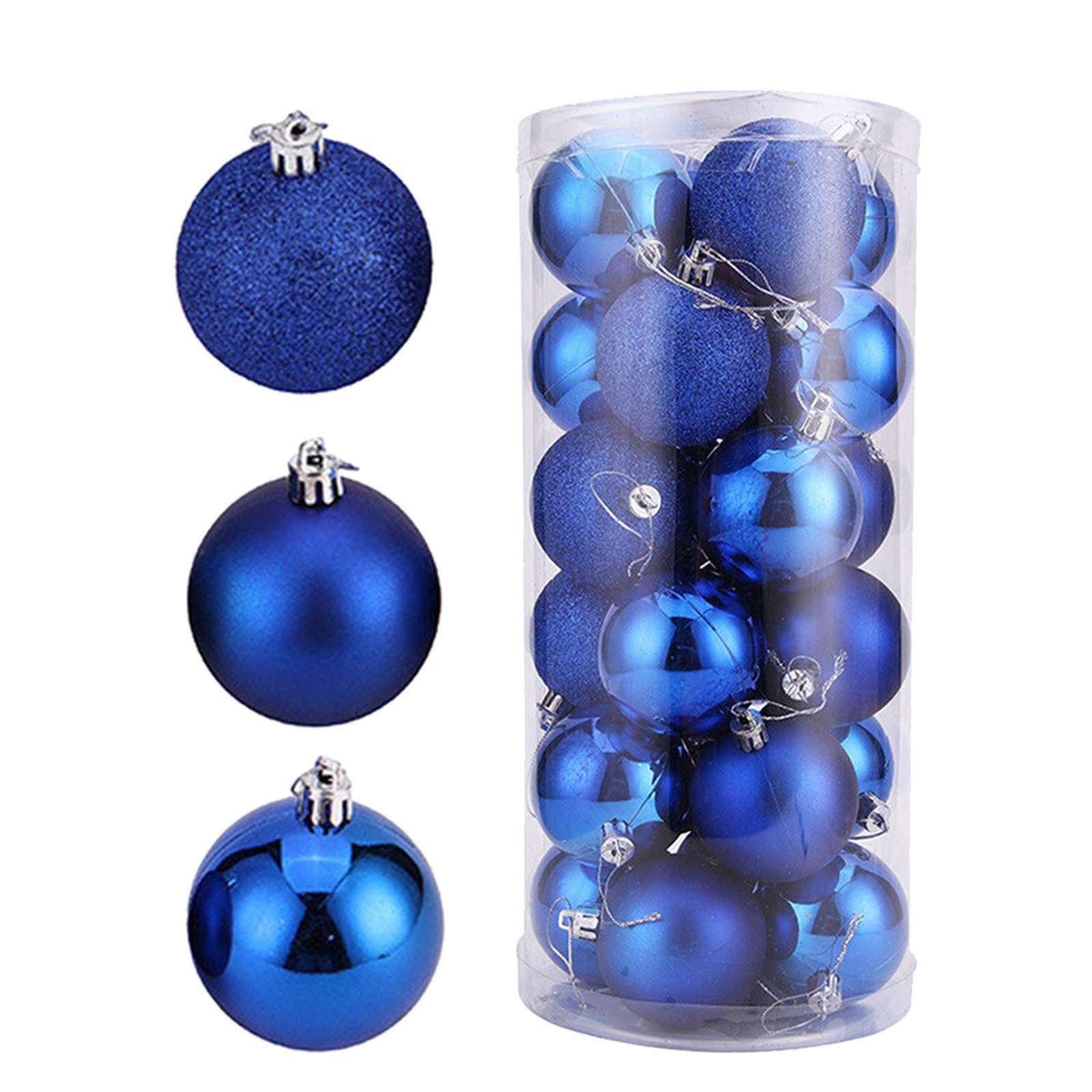 24PCS Pink & Dark Blue Christmas Tree Ornaments - 4CM Hanging Glass Crystal Decorations for Xmas Tree, Home, Party & Holiday Decor | Festive Holiday Ball Decor Set
