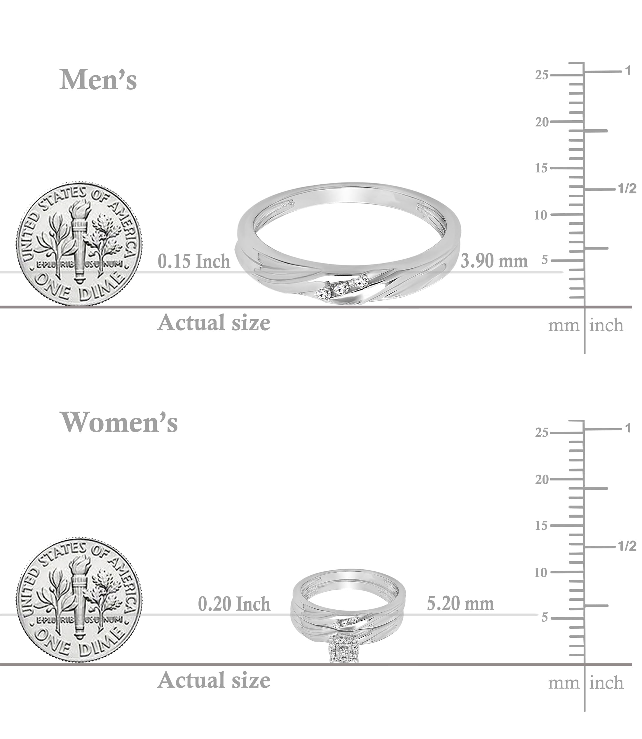 Dazzlingrock Collection 0.15 Carat Round White Diamond Halo Trio Ring Set in 925 Sterling Silver - Perfect for Engagement, Wedding, Anniversary & Special Occasions