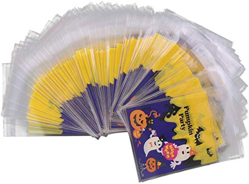 Inzopo 100-Pack Halloween Cellophane Treat Bags for Candy, Cookies, Chocolate & Lollipops - Self-Adhesive Plastic Gift Bags for Party Favors, Trick-or-Treating & Holiday Celebrations
