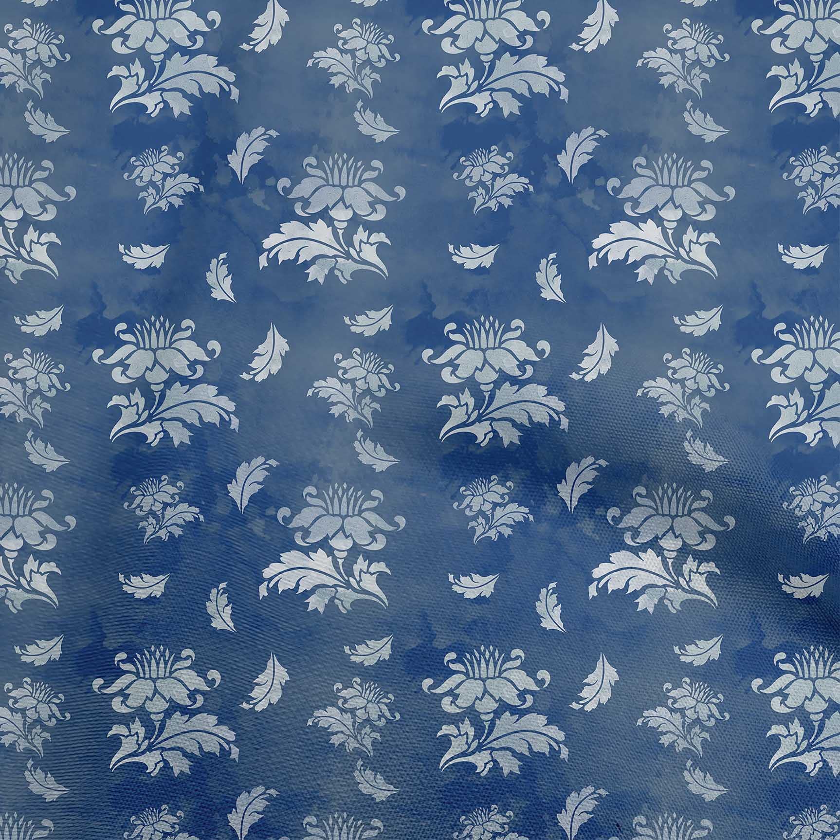 oneOone Velvet Blue Floral Printed Fabric by The Yard - 58 Inch Wide DIY Sewing Supplies for Clothing, Dresses & Home Decor Projects