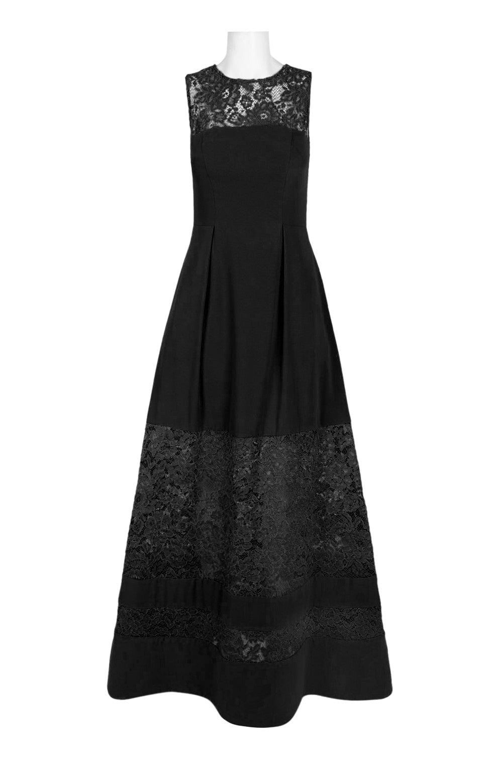 Aidan Mattox Black Lace Inset Crepe Gown - Elegant Evening Dress for Weddings, Galas & Formal Events