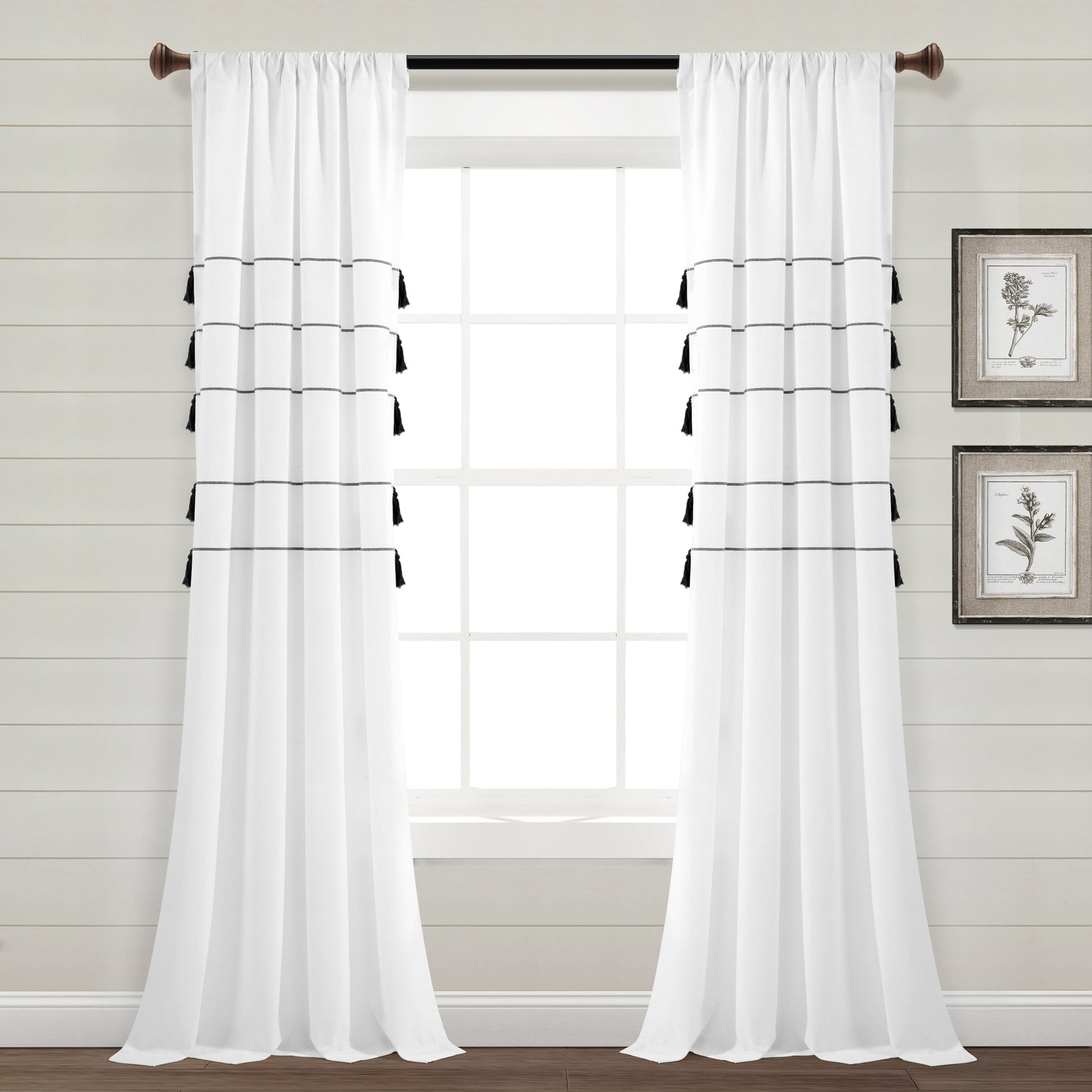 Farmhouse Boho Stripe Woven Tassel Window Curtains - Yarn Dyed Recycled Cotton Blend Panel Set (2 Pack) for Living Room, Bedroom & Dining Room Decor
