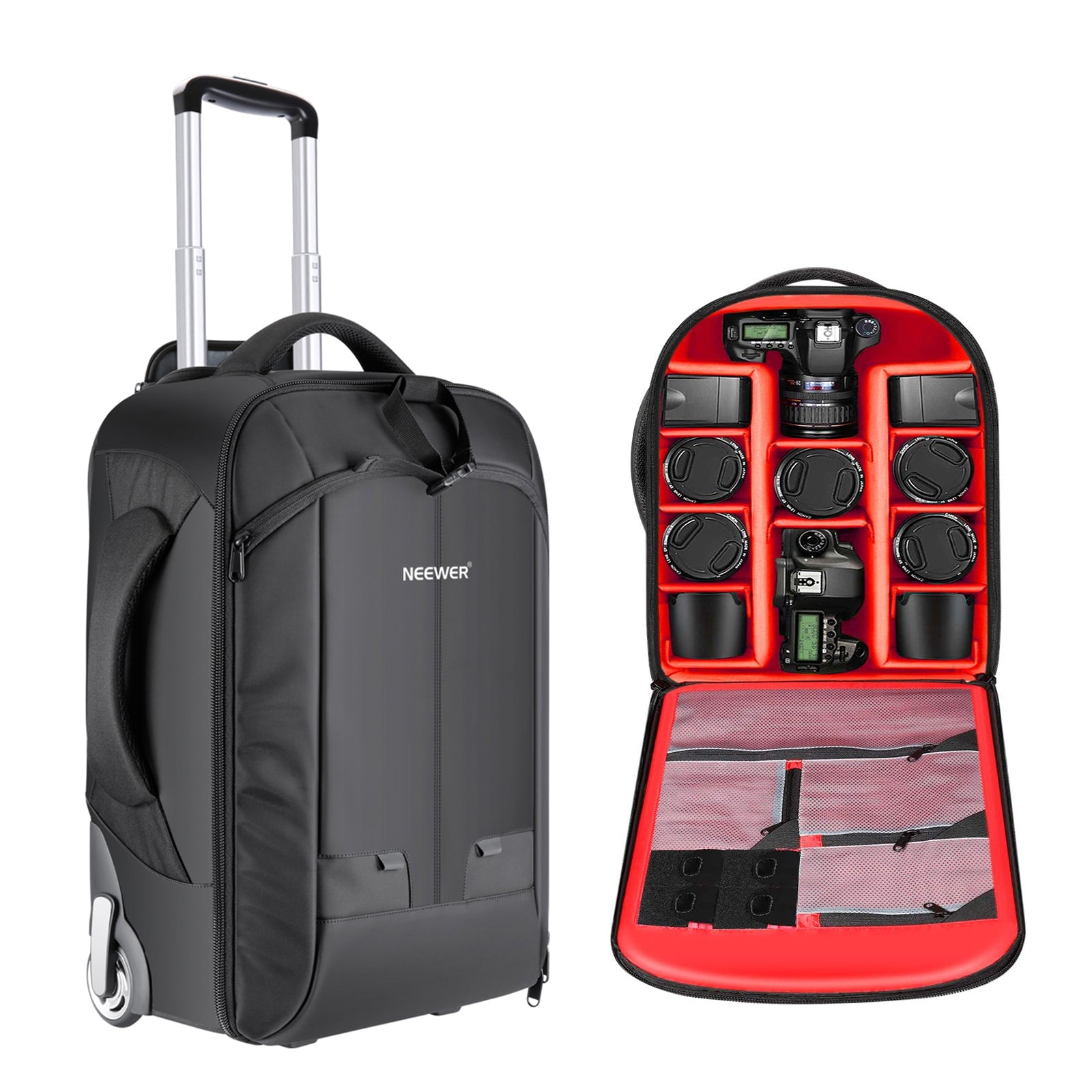 NEEWER 22x14x10 Inch 2-in-1 Rolling Trolley Backpack - Convertible Carry-On Luggage for Travel, Business & Outdoor Adventures | Durable & Spacious Travel Backpack with Wheels and Handle