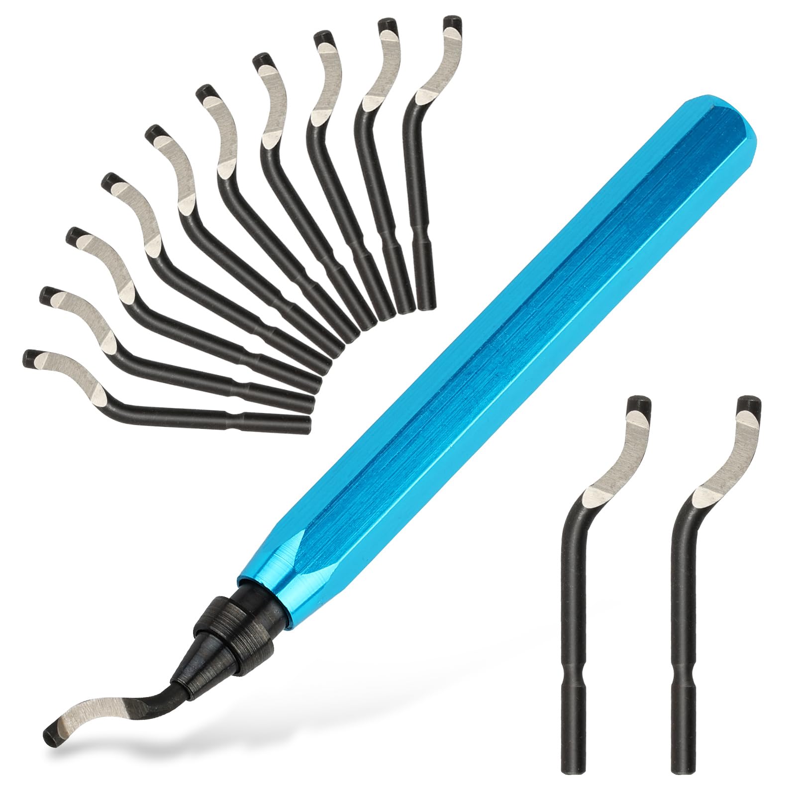 High Speed Steel Deburring Tool with 12 Blades - Perfect for Metal, Resin, Copper, Plastic & PVC Pipes - Ideal for 3D Printing, DIY Projects & Industrial Use (Blue Handle)