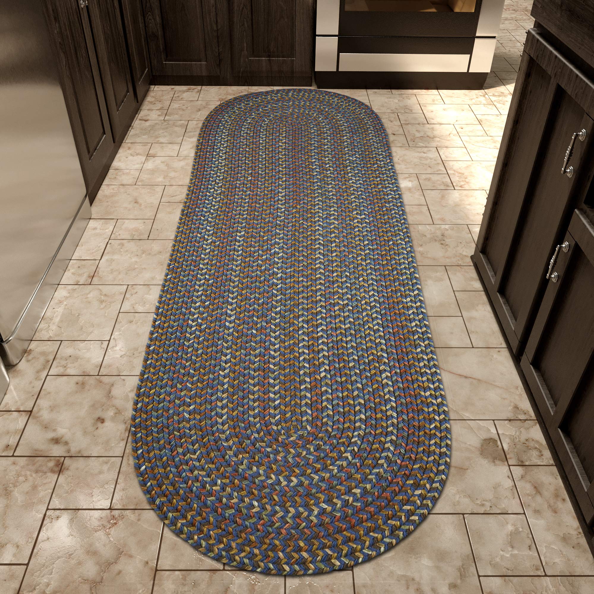 Super Soft Confetti Braided Traditional Runner Rug - Marina Blue, 2'x6' Non-Slip Area Rug for Hallway, Kitchen & Entryway Decor