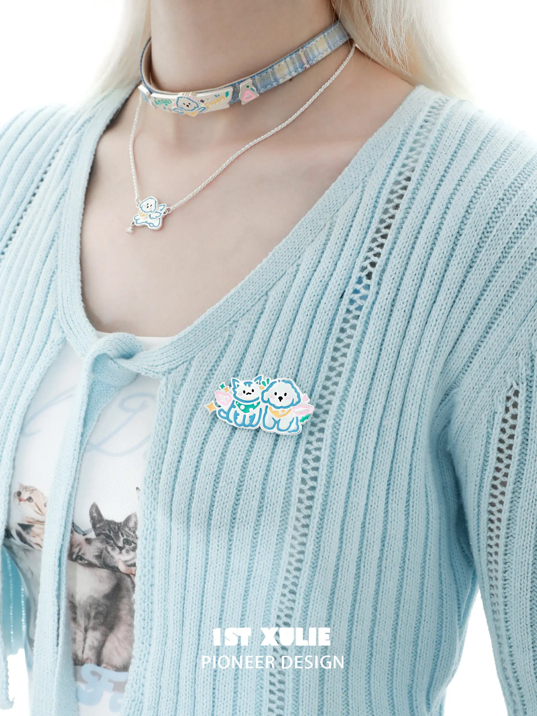 18k Platinum Plated Cute Kitten & Puppy Brooch Pin - Angel Cuties Animal Jewelry for Women, Gift for Pet Lovers, Perfect for Coat Lapel, Scarf, Hat Decoration