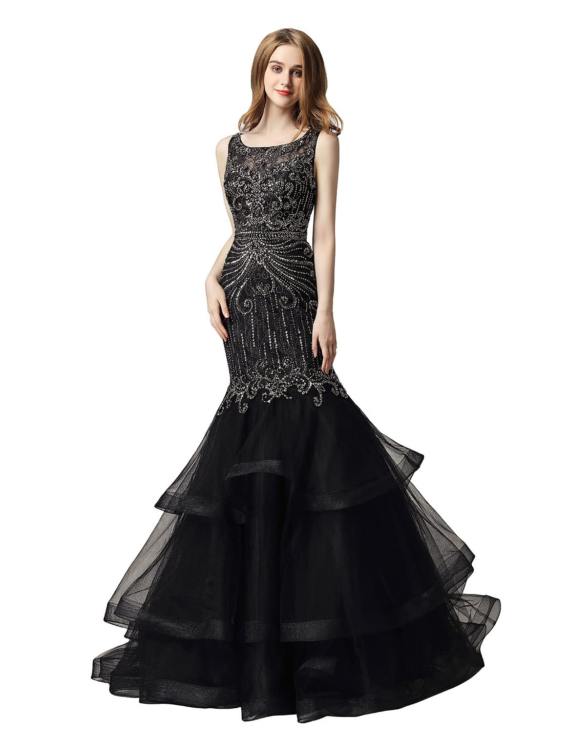 Sarahbridal Women's Lace Tulle Prom Dresses Long 2023 Mermaid Beaded Rhinestone Evening Gowns - Elegant Formal Gown for Homecoming, Wedding, Quinceañera & Special Occasions