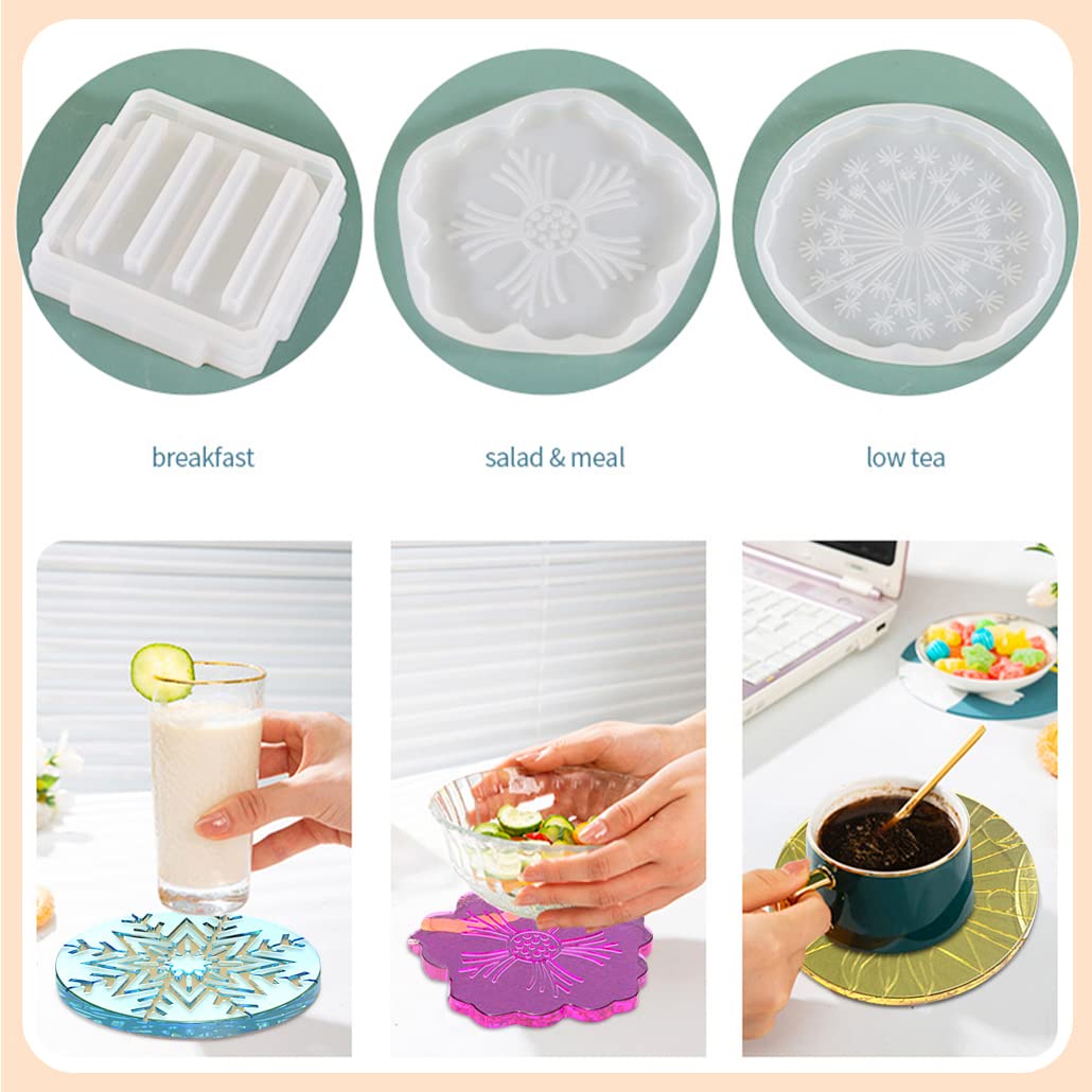 5-Piece Snowflake Resin Coaster Mold Set with Stand Holder - Round Silicone Epoxy Casting Molds for DIY Coasters, Cup Mats & Tray Decor - Perfect for Home, Office & Gift Making